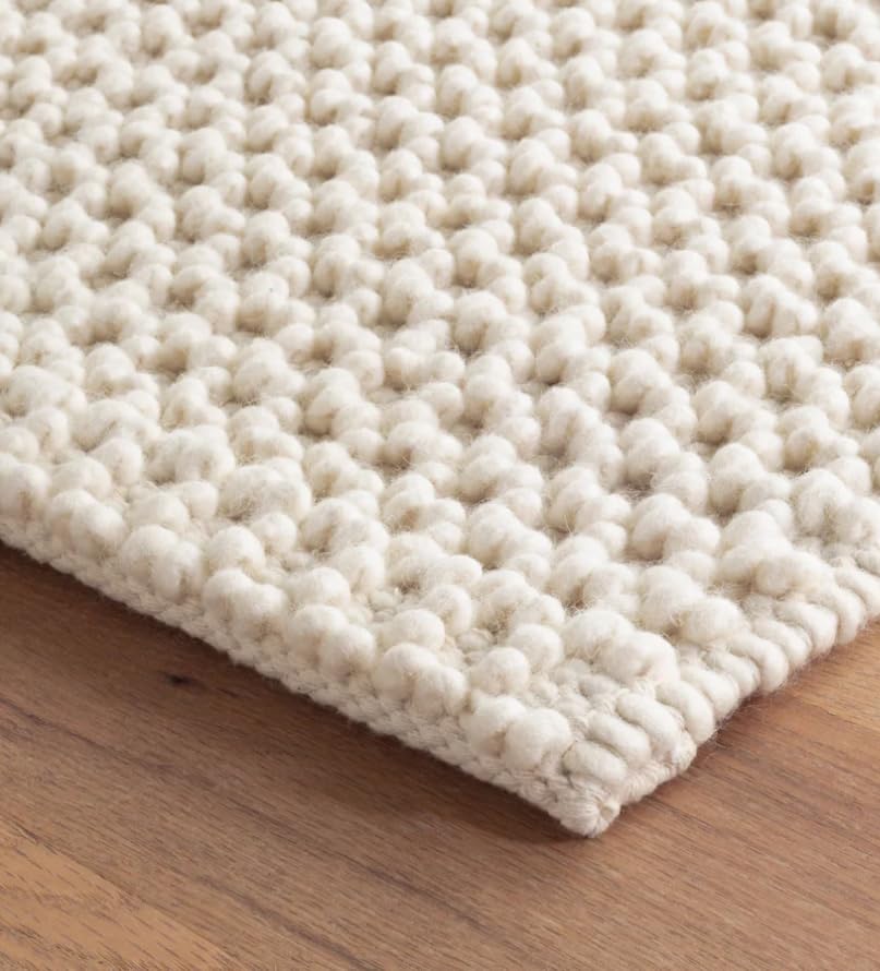 Handwoven Wool Area Rug - Hand Woven Natural Carpet Rugs- Bedroom Living Room Dining Room (Ivory- 6'x9')