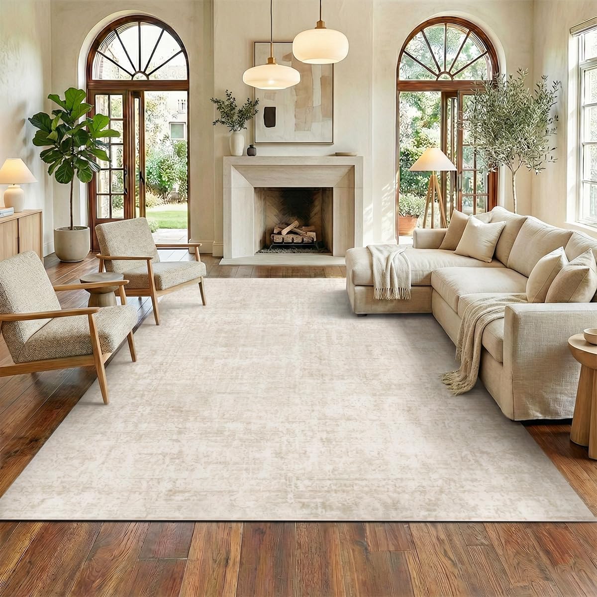 Homemate Washable Rug 8x10 Area Rugs - Vintage Faux Wool Rugs for Living Room Bedroom Dining Room - Non Slip Foldable Carpet Indoor Area Rug for Home Decor（8'x10', Beige