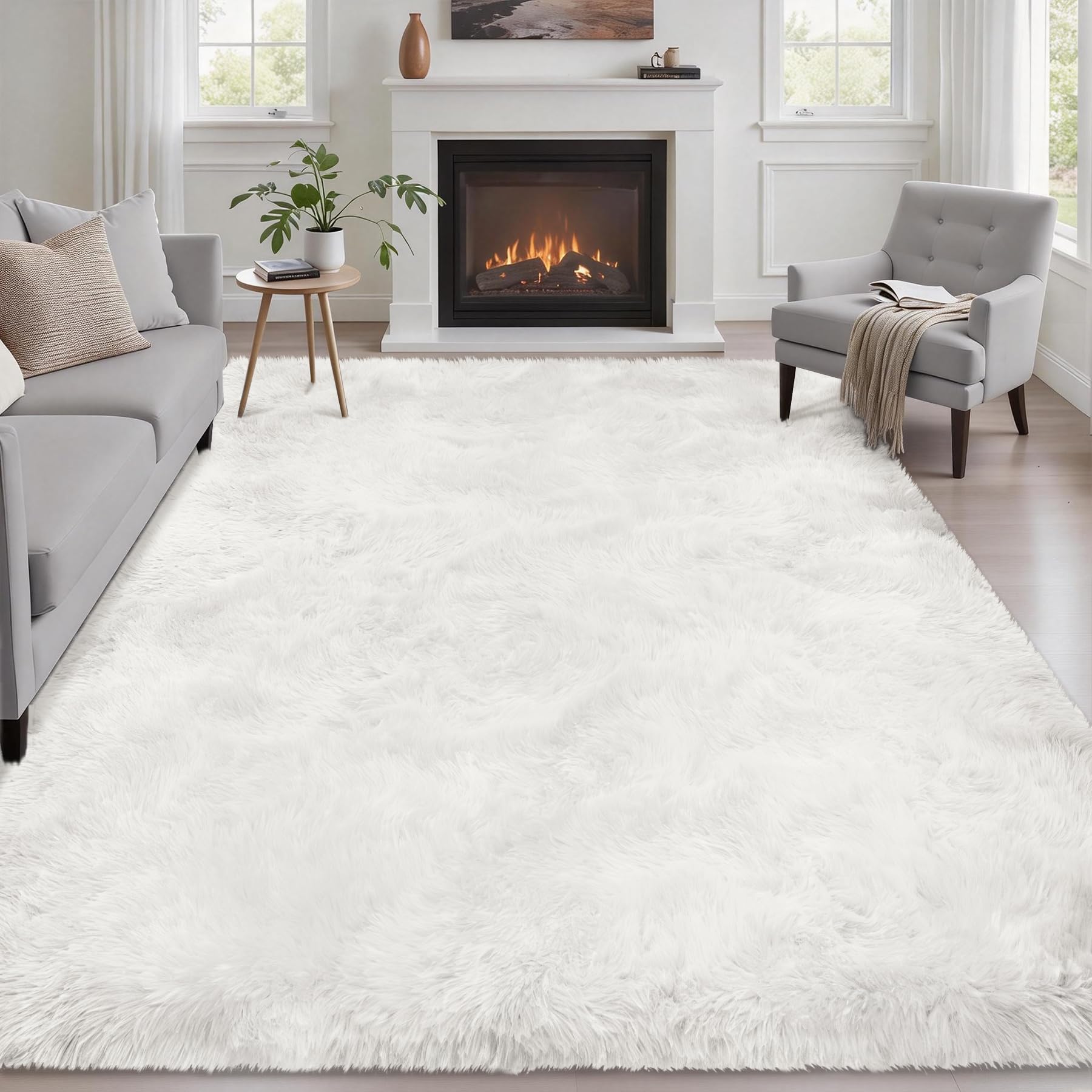8x10 Area Rugs for Living Room Bedroom: Ultra Soft Fluffy Shag Rug Upgrade Non-Slip Non-Shedding Large Fuzzy Plush Carpet Indoor Floor Carpets for Kids Room Playroom Nursery Dorms Home Decor Black