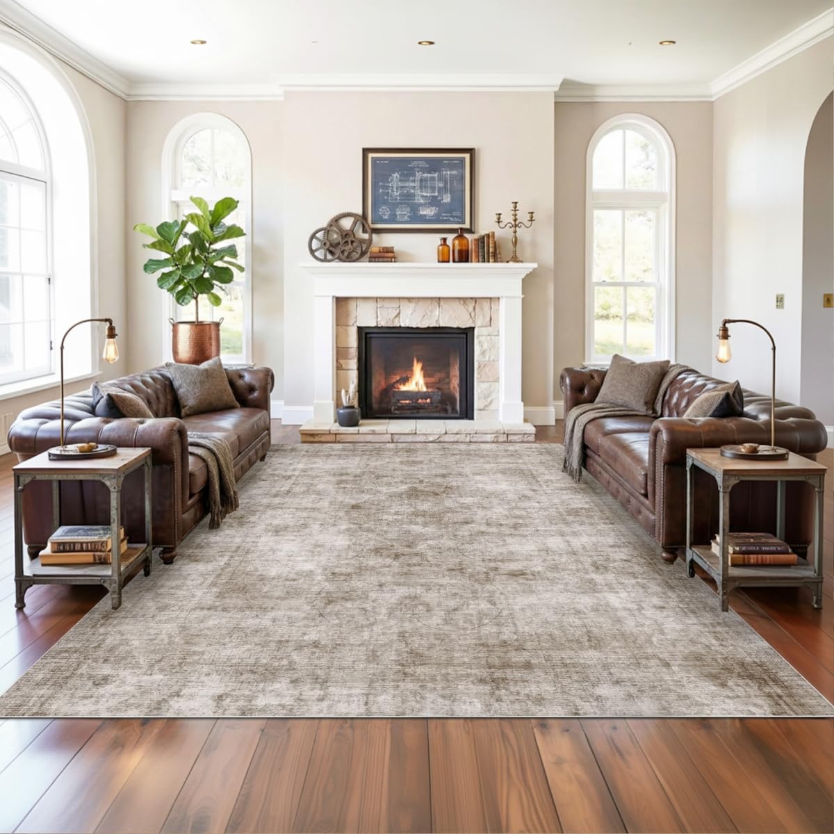 Homemate Washable Rug 8x10 Area Rugs - Vintage Faux Wool Rugs for Living Room Bedroom Dining Room - Non Slip Foldable Carpet Indoor Area Rug for Home Decor（8'x10', Beige