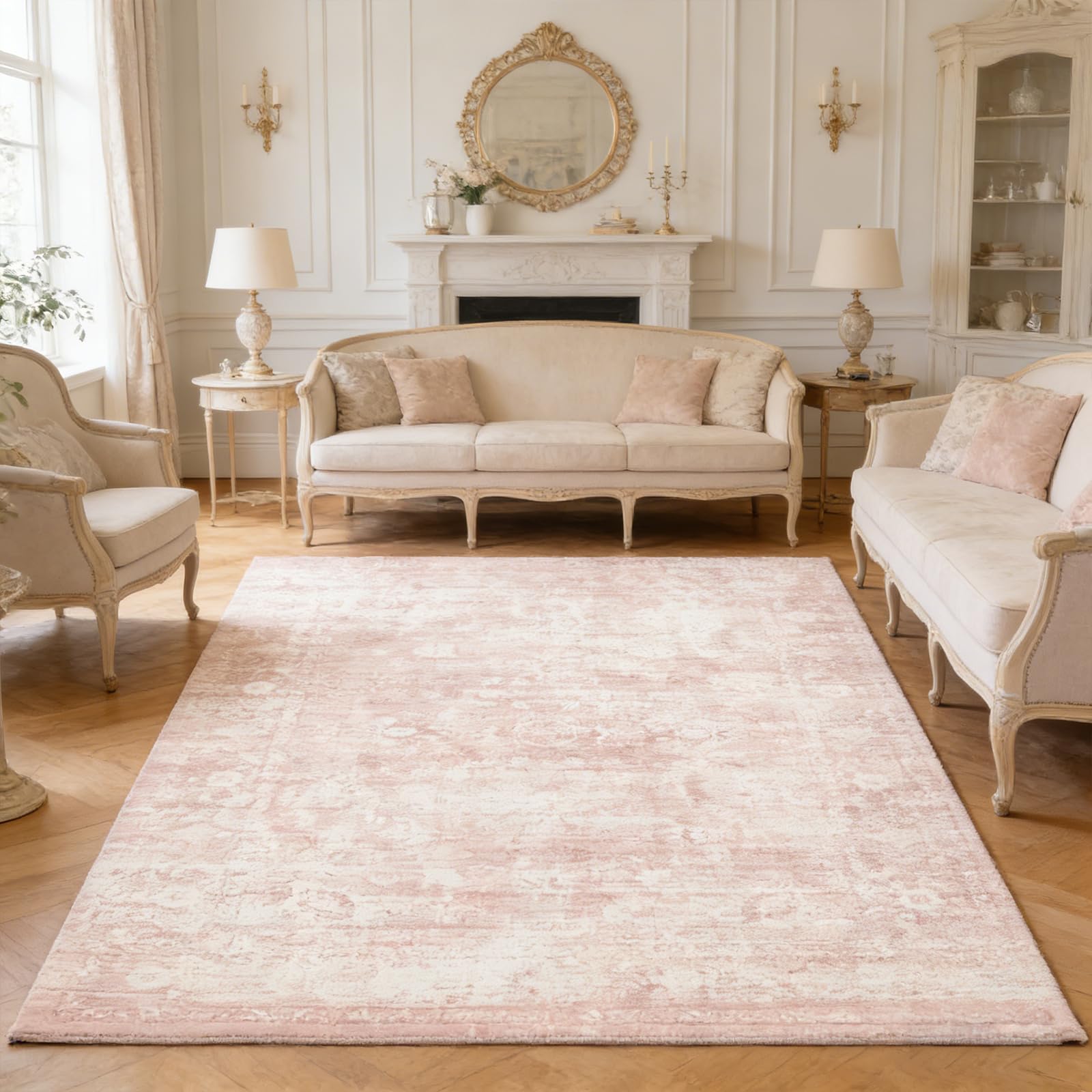 Homemate Washable Rug 8x10 Area Rugs - Vintage Faux Wool Rugs for Living Room Bedroom Dining Room - Non Slip Foldable Carpet Indoor Area Rug for Home Decor（8'x10', Beige