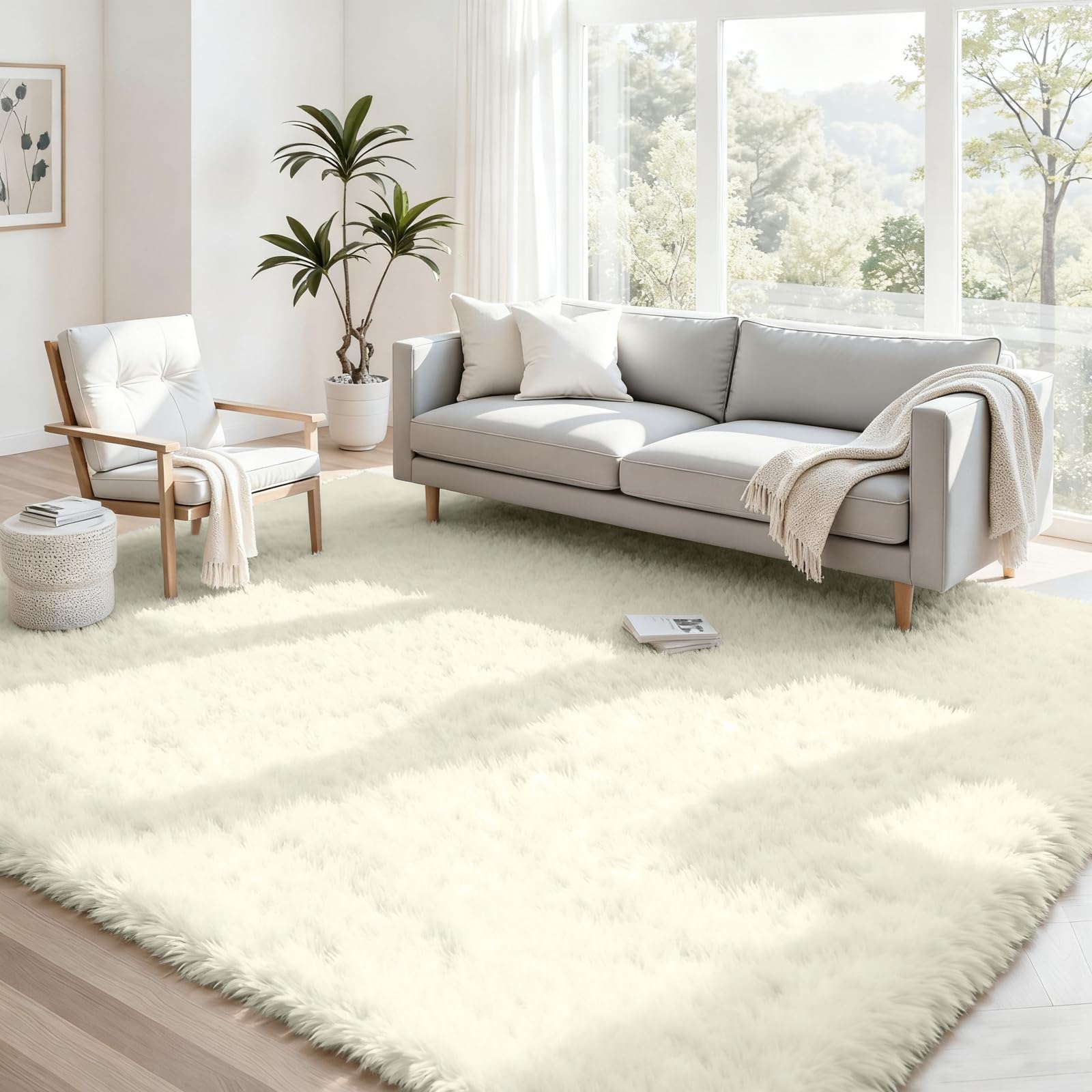 8x10 Area Rugs for Living Room: Ultra Soft Fluffy Shag Grey Rugs for Bedroom, Non-Slip Large Fuzzy Plush Rug Indoor Floor Carpet for Nursery Kids Boys Girls Room, Dorms, Playroom, Modern Home Decor