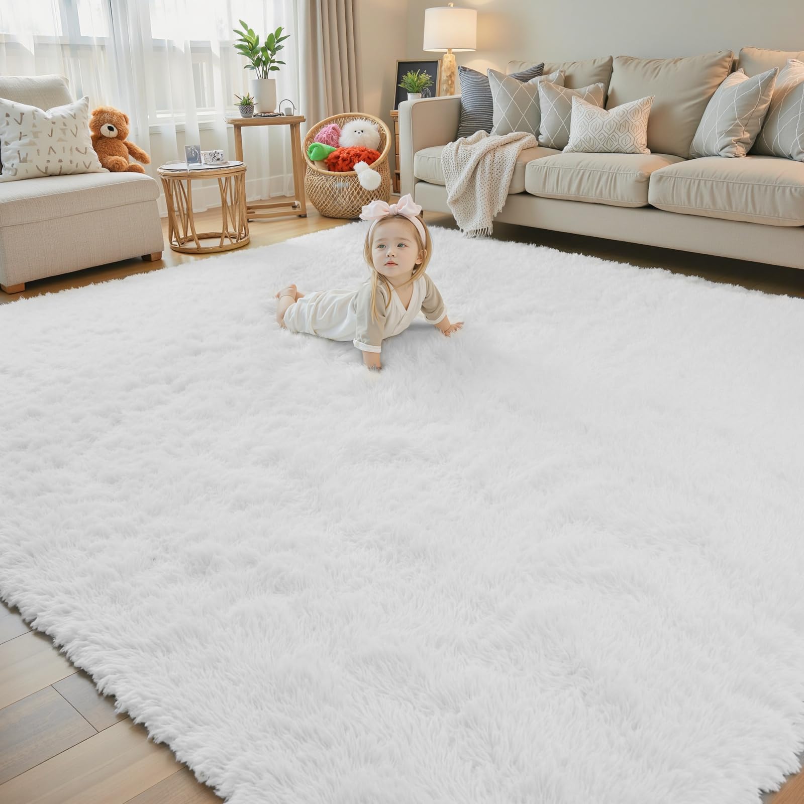 8x10 Area Rugs for Living Room Bedroom Rug, Large Shaggy Soft Plush Furry Bedside Rug, Area Rugs for Home Decor (Light Grey, 8x10 Feet)