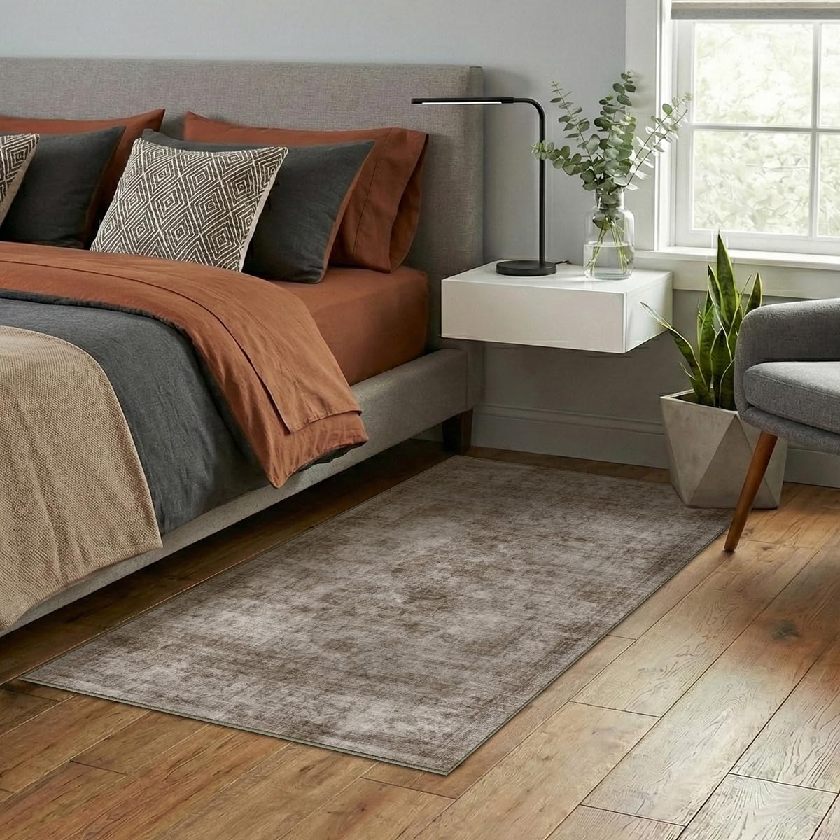 Homemate Washable Rug 8x10 Area Rugs - Vintage Faux Wool Rugs for Living Room Bedroom Dining Room - Non Slip Foldable Carpet Indoor Area Rug for Home Decor（8'x10', Beige