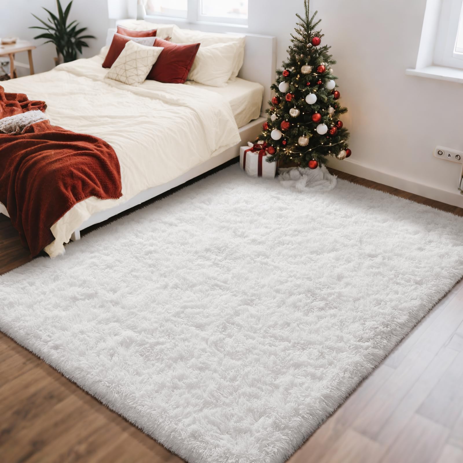 Ophanie 8x10 Area Rugs for Living Room, Upgrade Non-Slip Fluffy Soft Large Shag Bedroom Carpet, Ivory Big Indoor Thick Nursery Rug, Carpets for Boy and Girls Room Dorm Home Decor Aesthetic