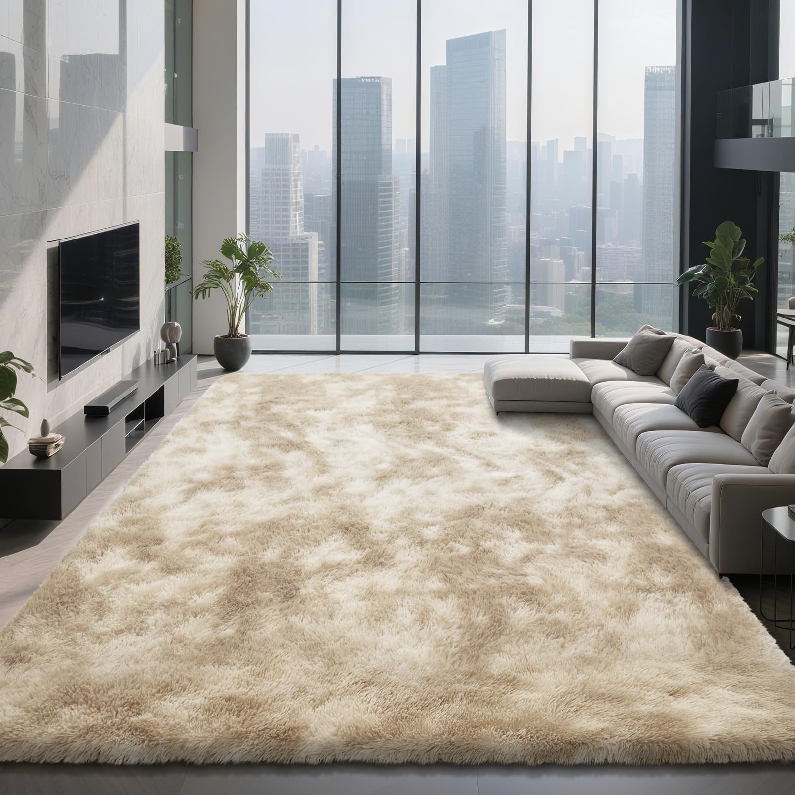 Shag Area Rugs for Bedroom Living Room,8X10 Ultra Soft Fluffy Area Rugs for Dorm, Indoor Carpet Nursery Rugs for Kids Girls Room Home Decor,Tie-Dye Grey