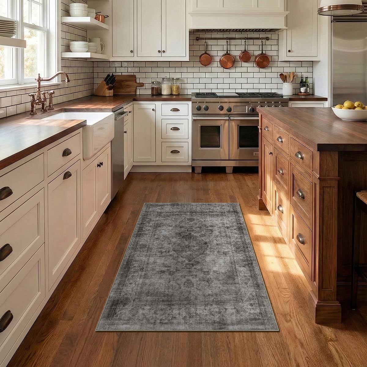 Homemate Washable Rug 8x10 Area Rugs - Vintage Faux Wool Rugs for Living Room Bedroom Dining Room - Non Slip Foldable Carpet Indoor Area Rug for Home Decor（8'x10', Beige