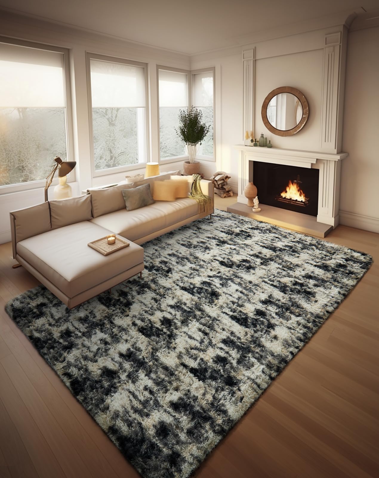 Ophanie 8x10 Area Rugs for Living Room, Upgrade Non-Slip Fluffy Soft Large Shag Bedroom Carpet, Ivory Big Indoor Thick Nursery Rug, Carpets for Boy and Girls Room Dorm Home Decor Aesthetic