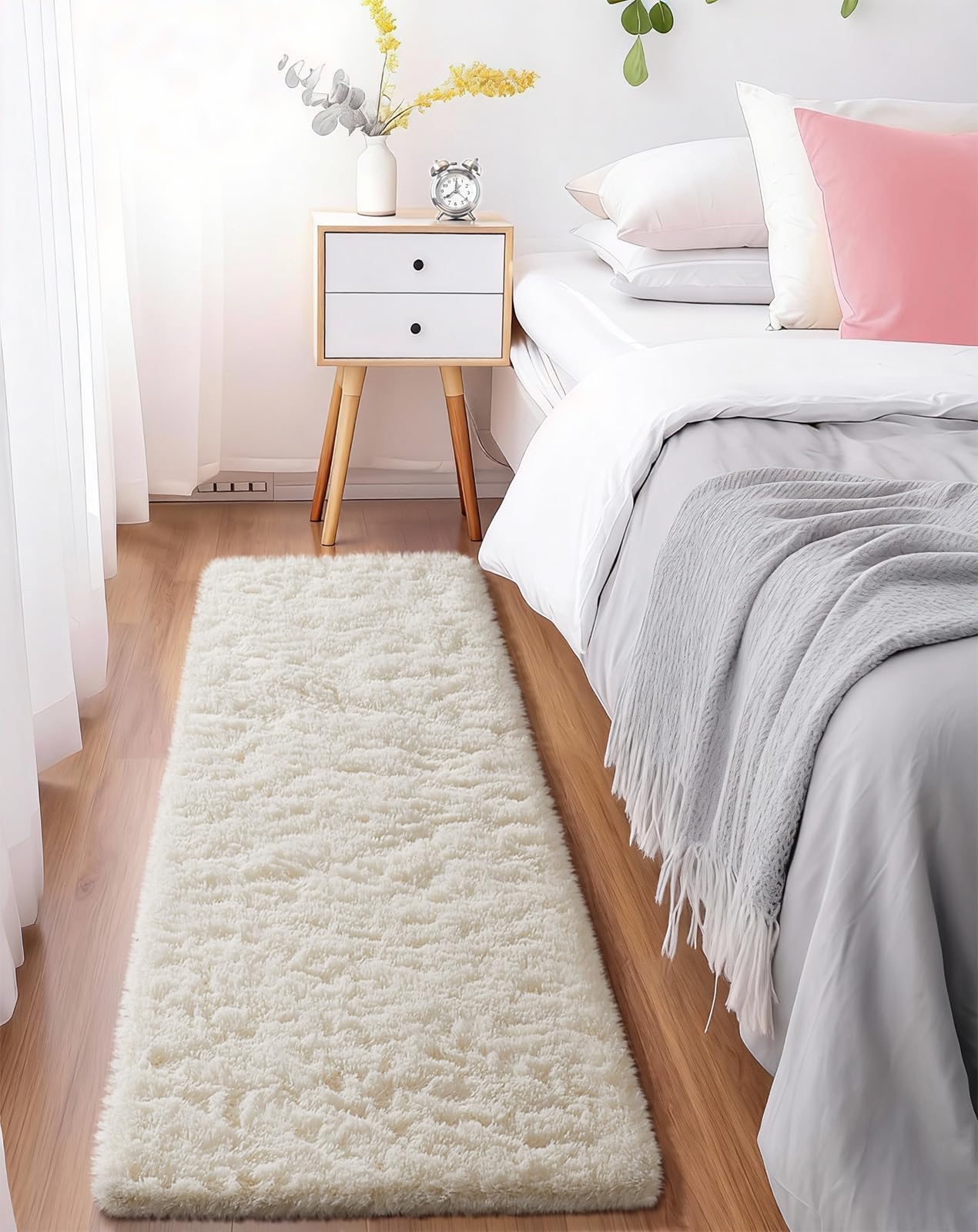 Ophanie 8x10 Area Rugs for Living Room, Upgrade Non-Slip Fluffy Soft Large Shag Bedroom Carpet, Ivory Big Indoor Thick Nursery Rug, Carpets for Boy and Girls Room Dorm Home Decor Aesthetic