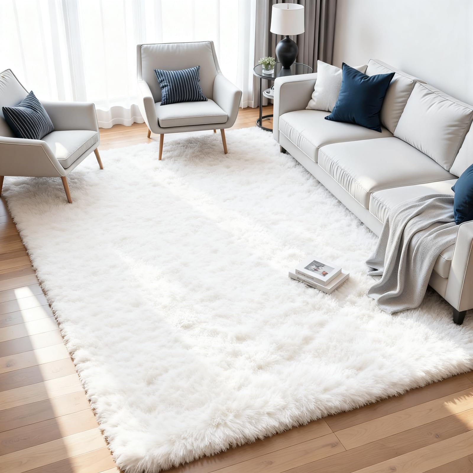 8x10 Area Rugs for Living Room: Ultra Soft Fluffy Shag Grey Rugs for Bedroom, Non-Slip Large Fuzzy Plush Rug Indoor Floor Carpet for Nursery Kids Boys Girls Room, Dorms, Playroom, Modern Home Decor
