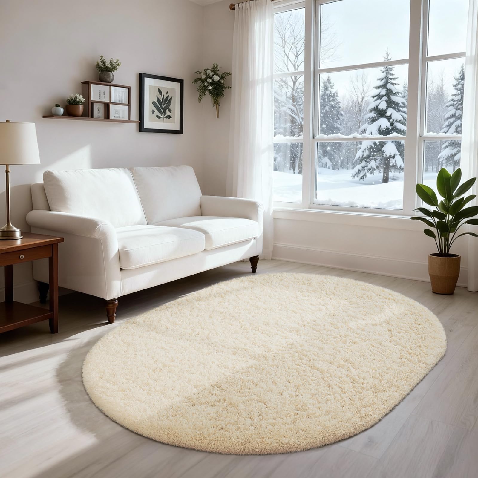 Ophanie 8x10 Area Rugs for Living Room, Upgrade Non-Slip Fluffy Soft Large Shag Bedroom Carpet, Ivory Big Indoor Thick Nursery Rug, Carpets for Boy and Girls Room Dorm Home Decor Aesthetic