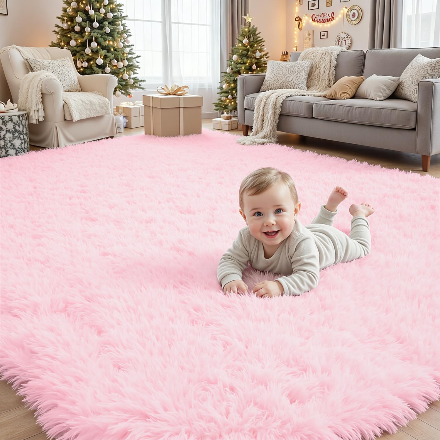 8x10 Area Rugs for Living Room: Ultra Soft Fluffy Shag Grey Rugs for Bedroom, Non-Slip Large Fuzzy Plush Rug Indoor Floor Carpet for Nursery Kids Boys Girls Room, Dorms, Playroom, Modern Home Decor