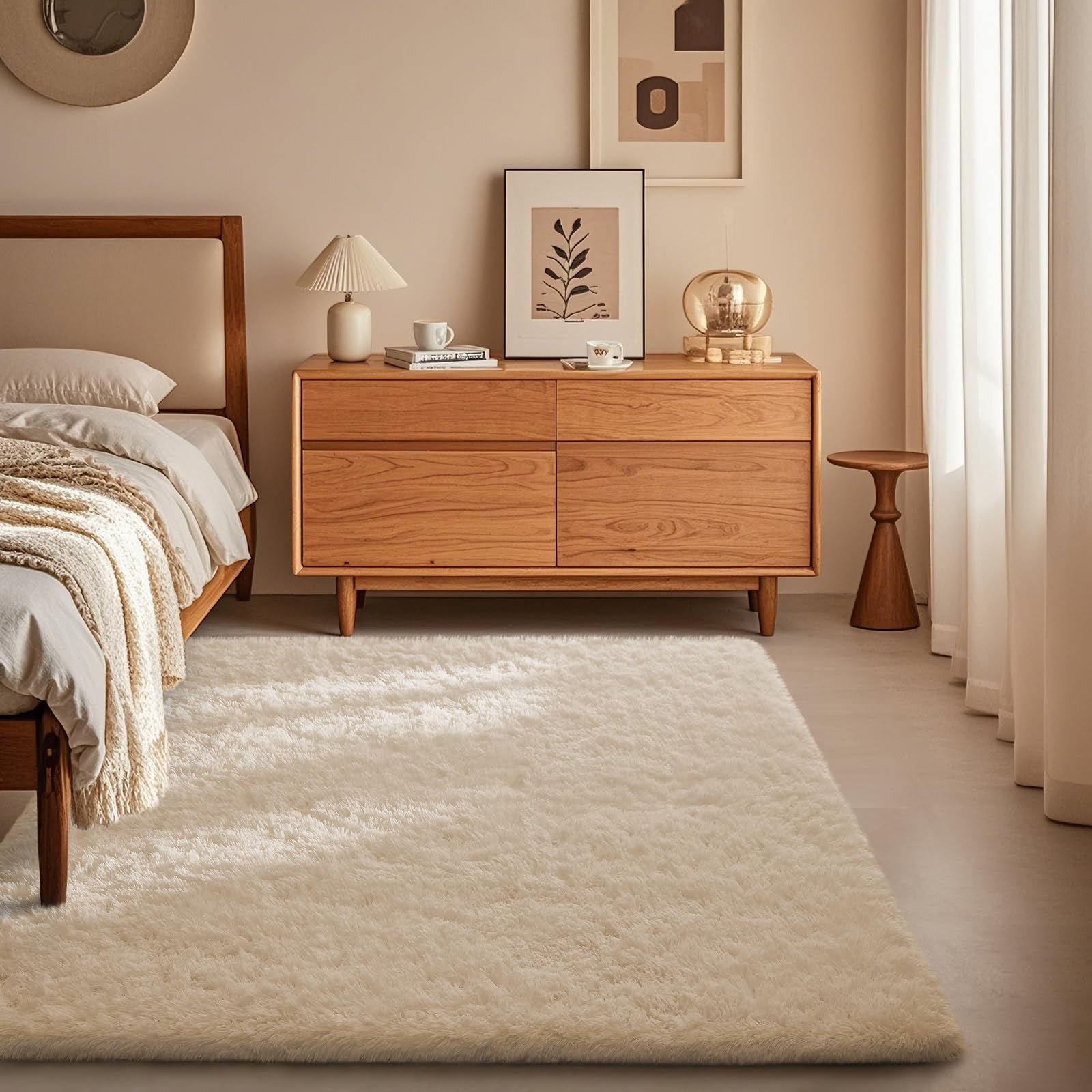 Ophanie 8x10 Area Rugs for Living Room, Upgrade Non-Slip Fluffy Soft Large Shag Bedroom Carpet, Ivory Big Indoor Thick Nursery Rug, Carpets for Boy and Girls Room Dorm Home Decor Aesthetic
