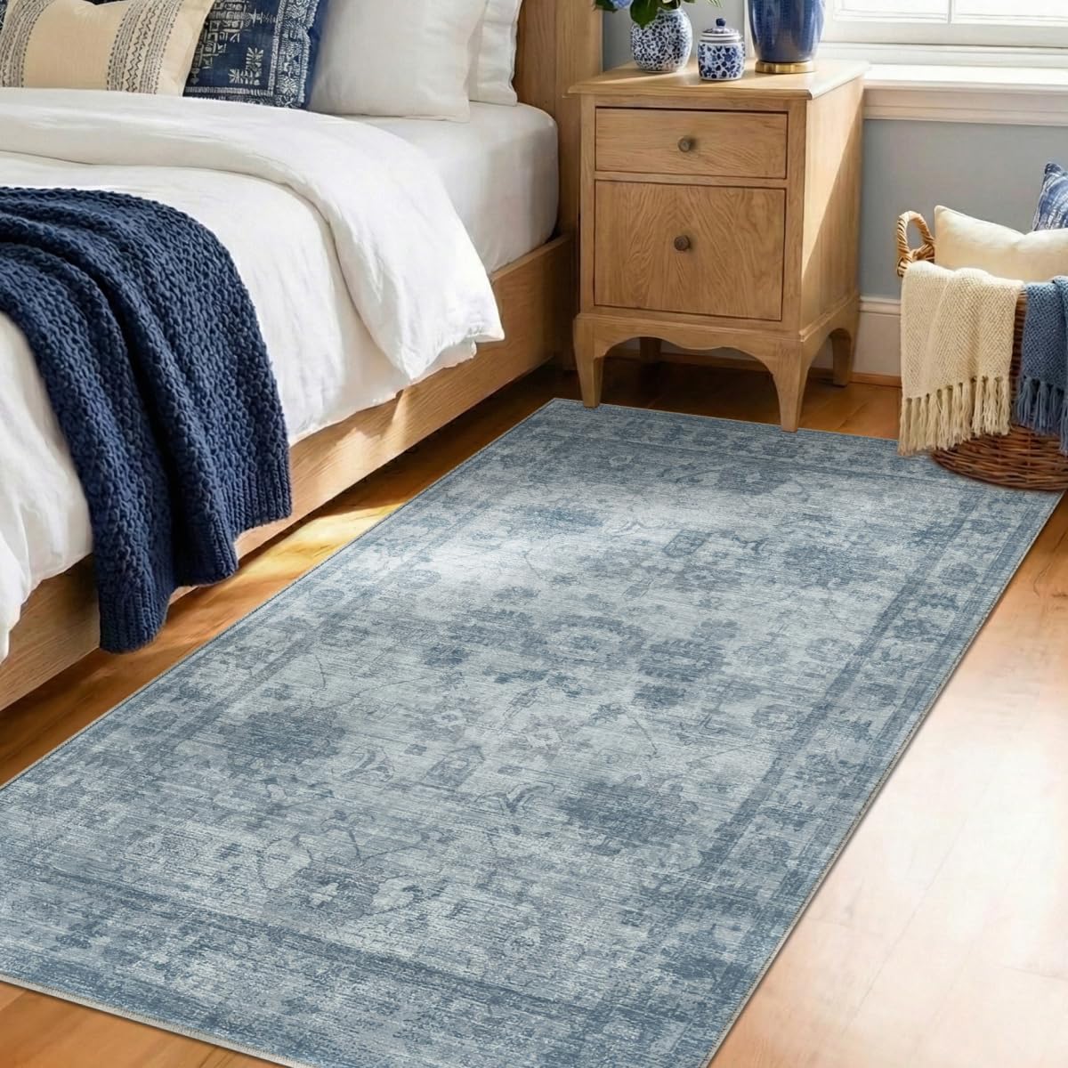 Homemate Washable Rug 8x10 Area Rugs - Vintage Faux Wool Rugs for Living Room Bedroom Dining Room - Non Slip Foldable Carpet Indoor Area Rug for Home Decor（8'x10', Beige