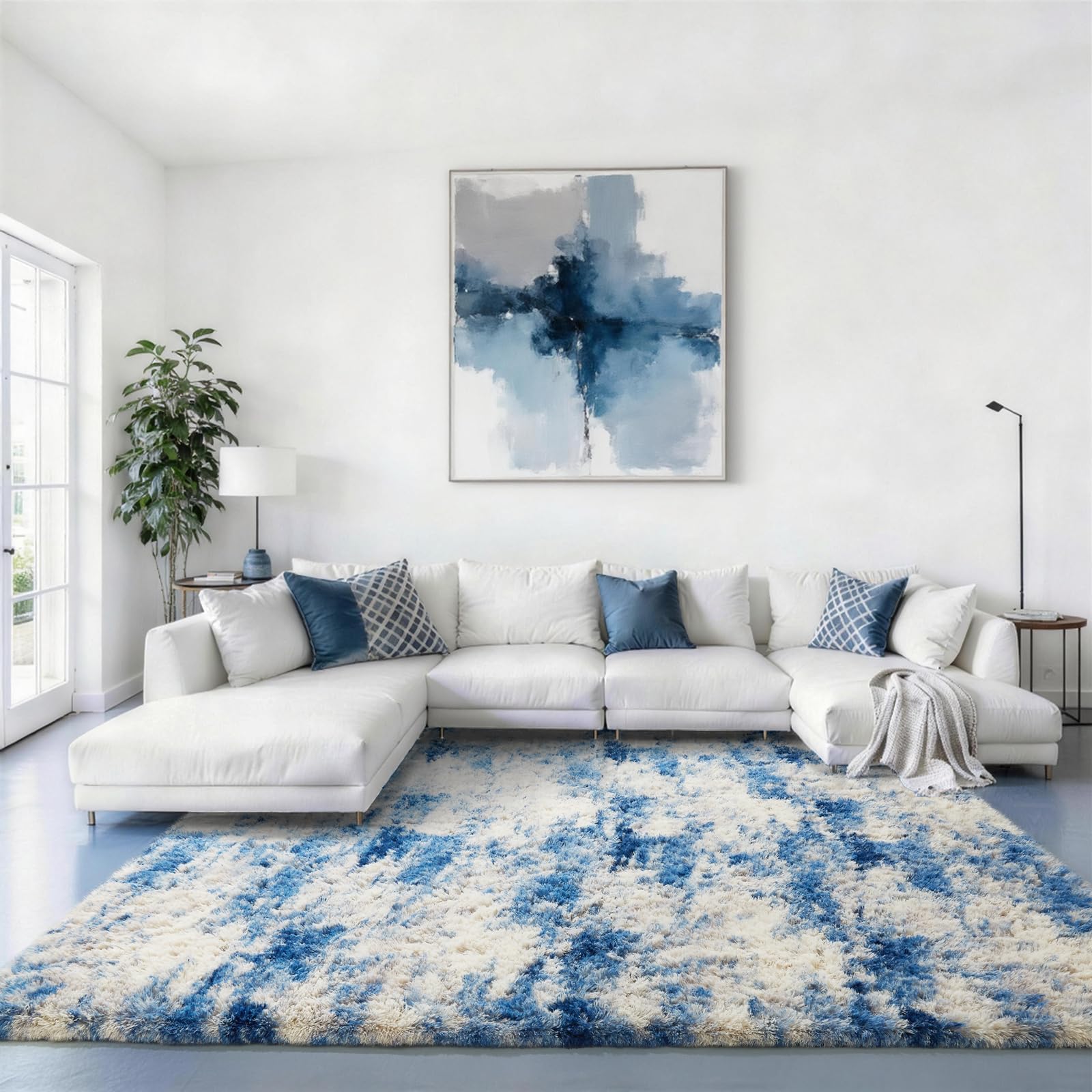 Ophanie 8x10 Area Rugs for Living Room, Upgrade Non-Slip Fluffy Soft Large Shag Bedroom Carpet, Ivory Big Indoor Thick Nursery Rug, Carpets for Boy and Girls Room Dorm Home Decor Aesthetic