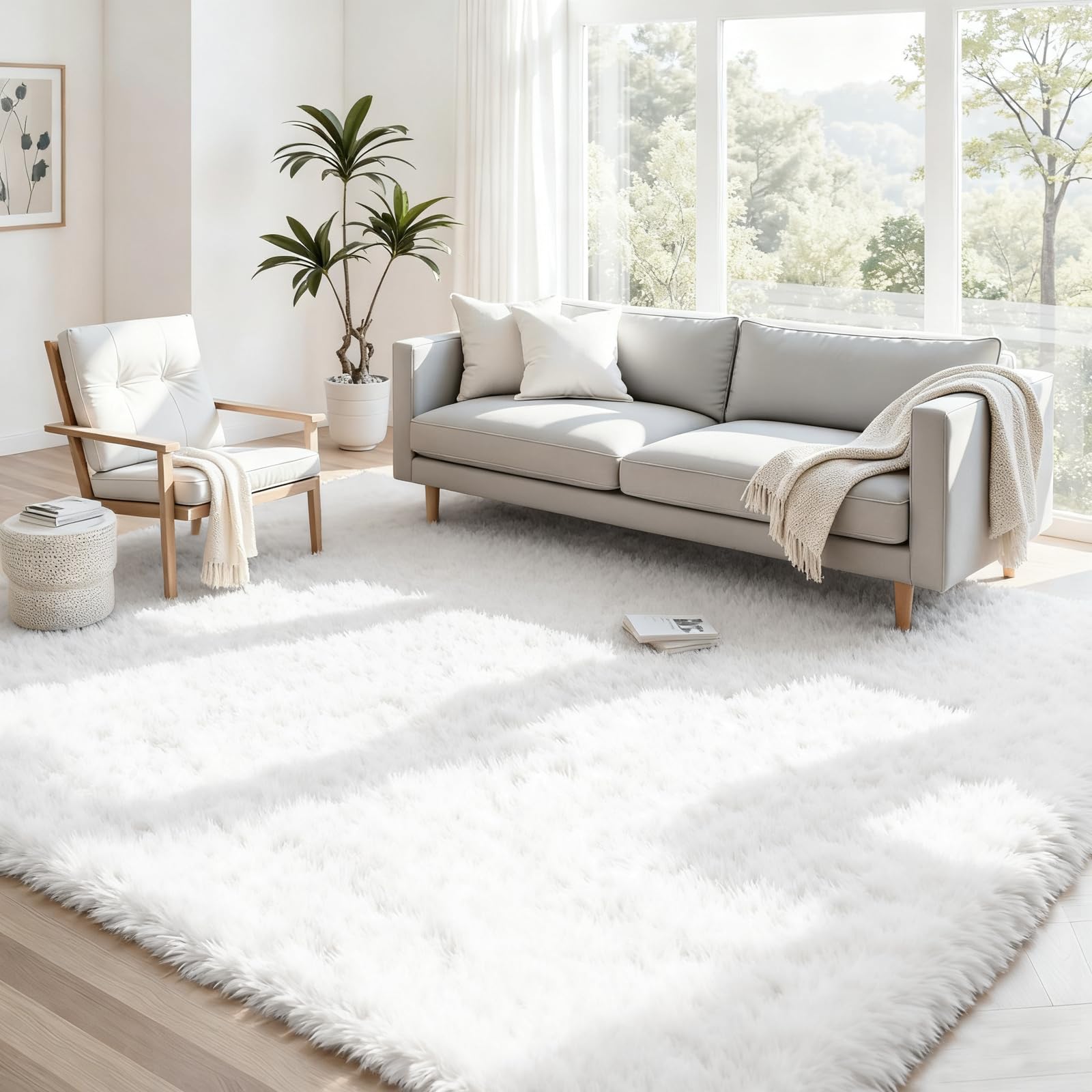 8x10 Area Rugs for Living Room: Ultra Soft Fluffy Shag Grey Rugs for Bedroom, Non-Slip Large Fuzzy Plush Rug Indoor Floor Carpet for Nursery Kids Boys Girls Room, Dorms, Playroom, Modern Home Decor