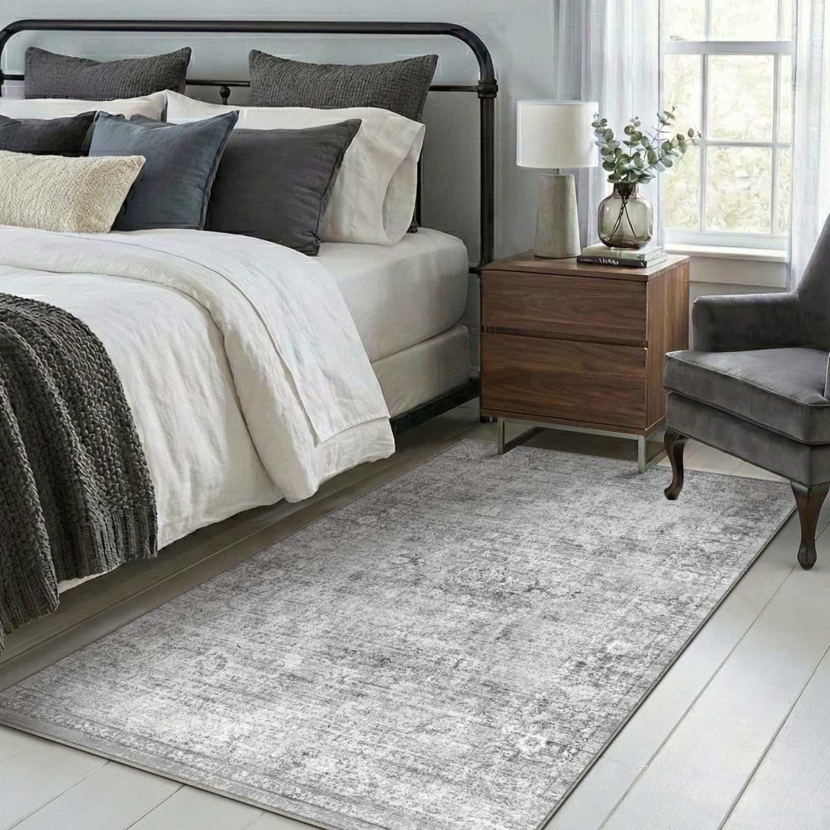 Homemate Washable Rug 8x10 Area Rugs - Vintage Faux Wool Rugs for Living Room Bedroom Dining Room - Non Slip Foldable Carpet Indoor Area Rug for Home Decor（8'x10', Beige