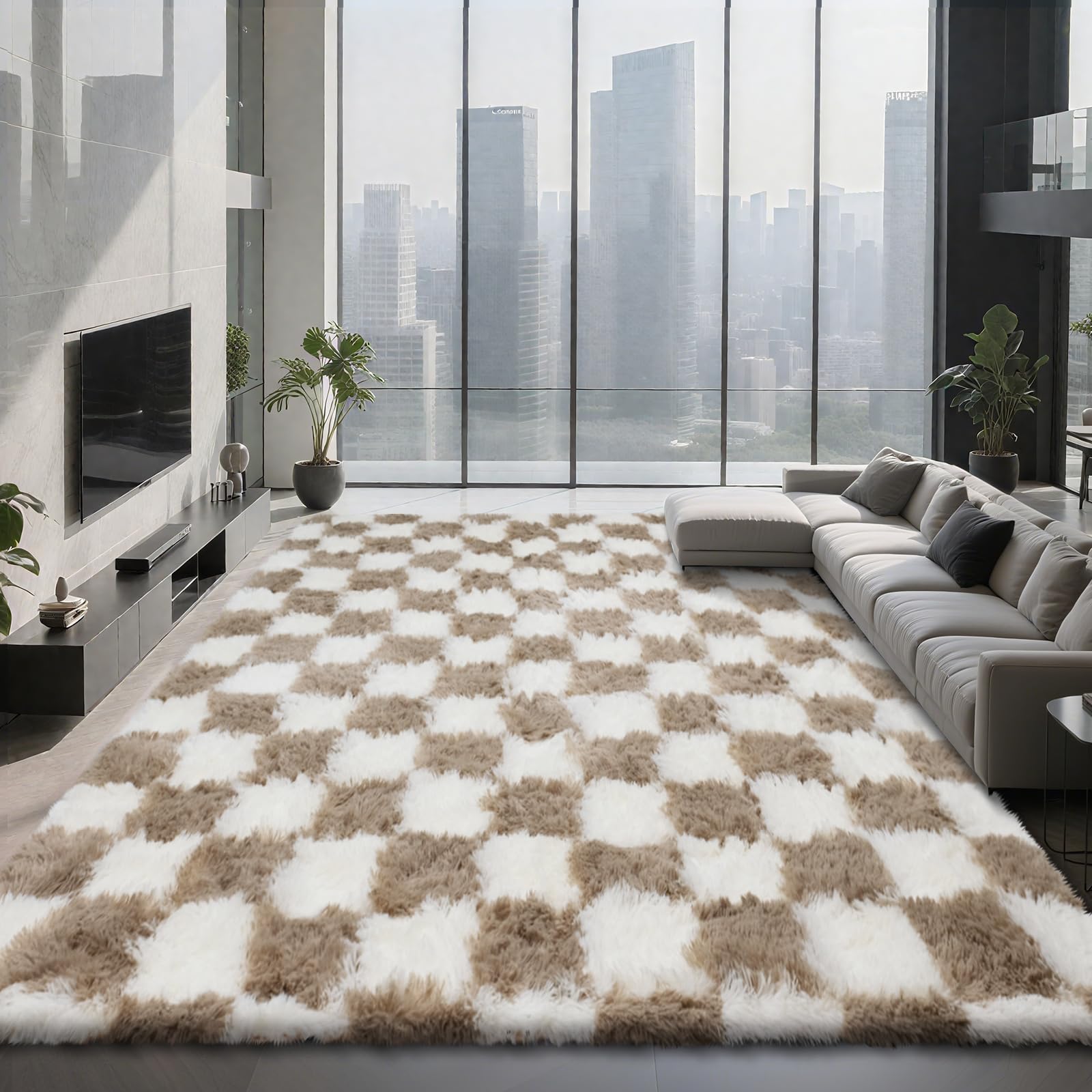 Shag Area Rugs for Bedroom Living Room,8X10 Ultra Soft Fluffy Area Rugs for Dorm, Indoor Carpet Nursery Rugs for Kids Girls Room Home Decor,Tie-Dye Grey
