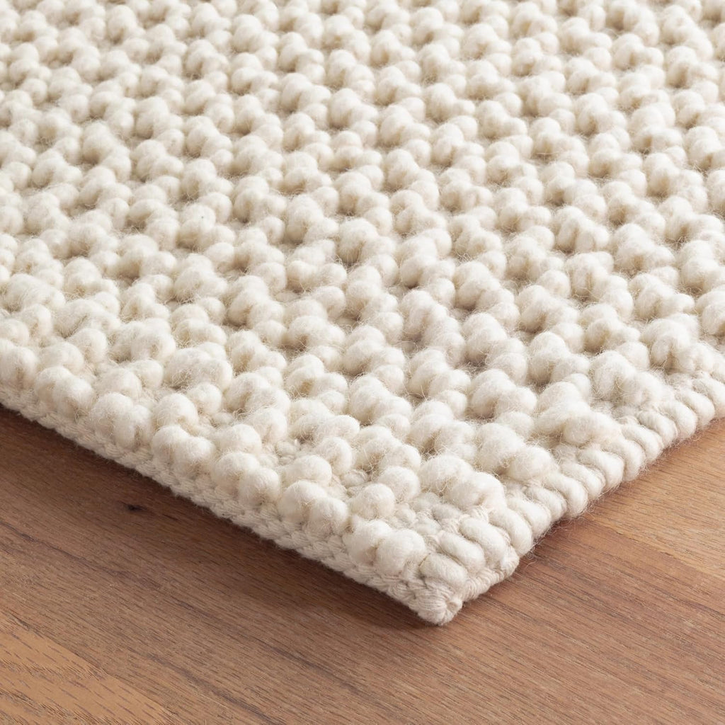 Handwoven Wool Area Rug - Hand Woven Natural Carpet Rugs- Bedroom Living Room Dining Room (Ivory- 6'x9')
