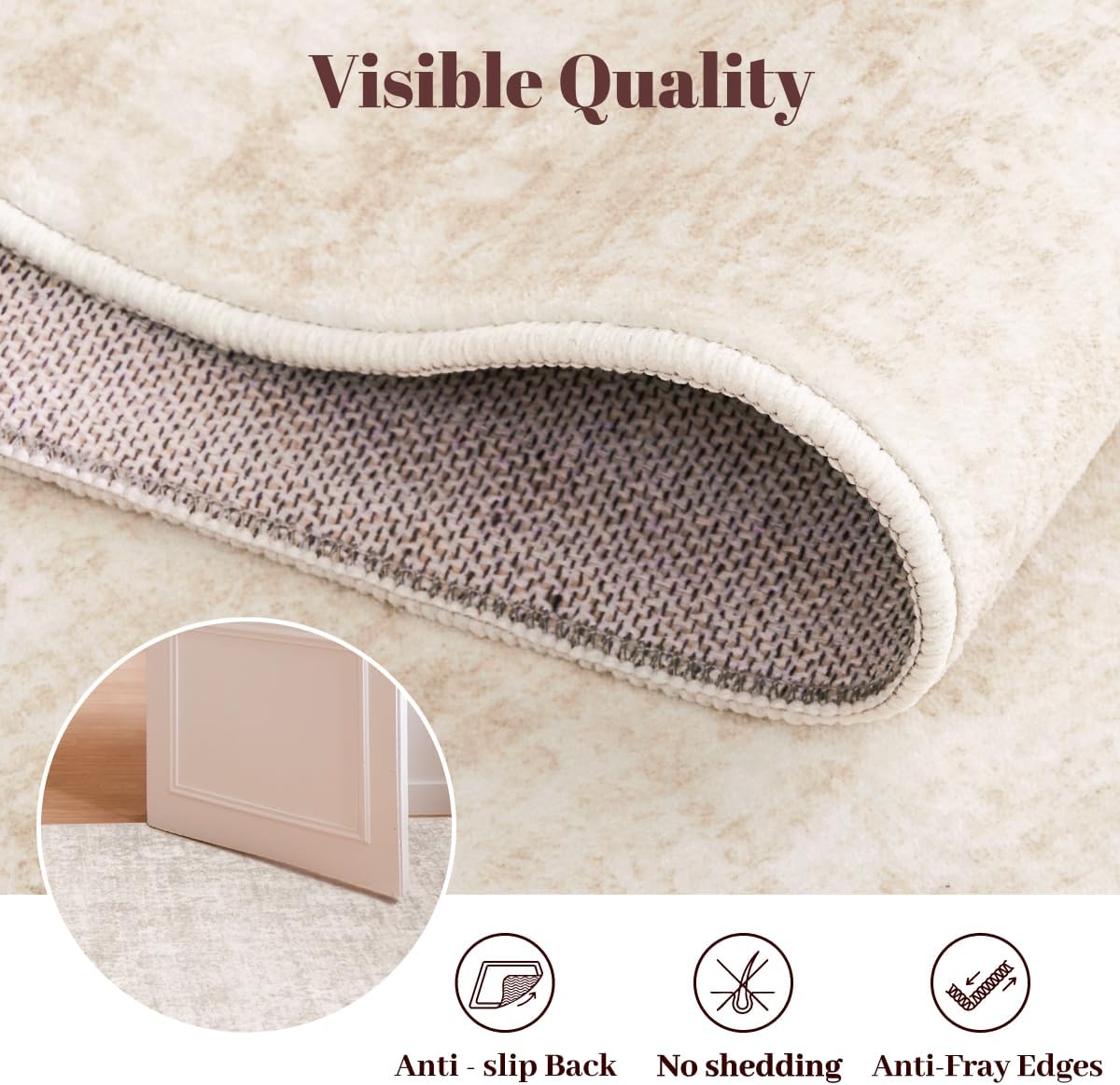 Homemate Washable Rug 8x10 Area Rugs - Vintage Faux Wool Rugs for Living Room Bedroom Dining Room - Non Slip Foldable Carpet Indoor Area Rug for Home Decor（8'x10', Beige