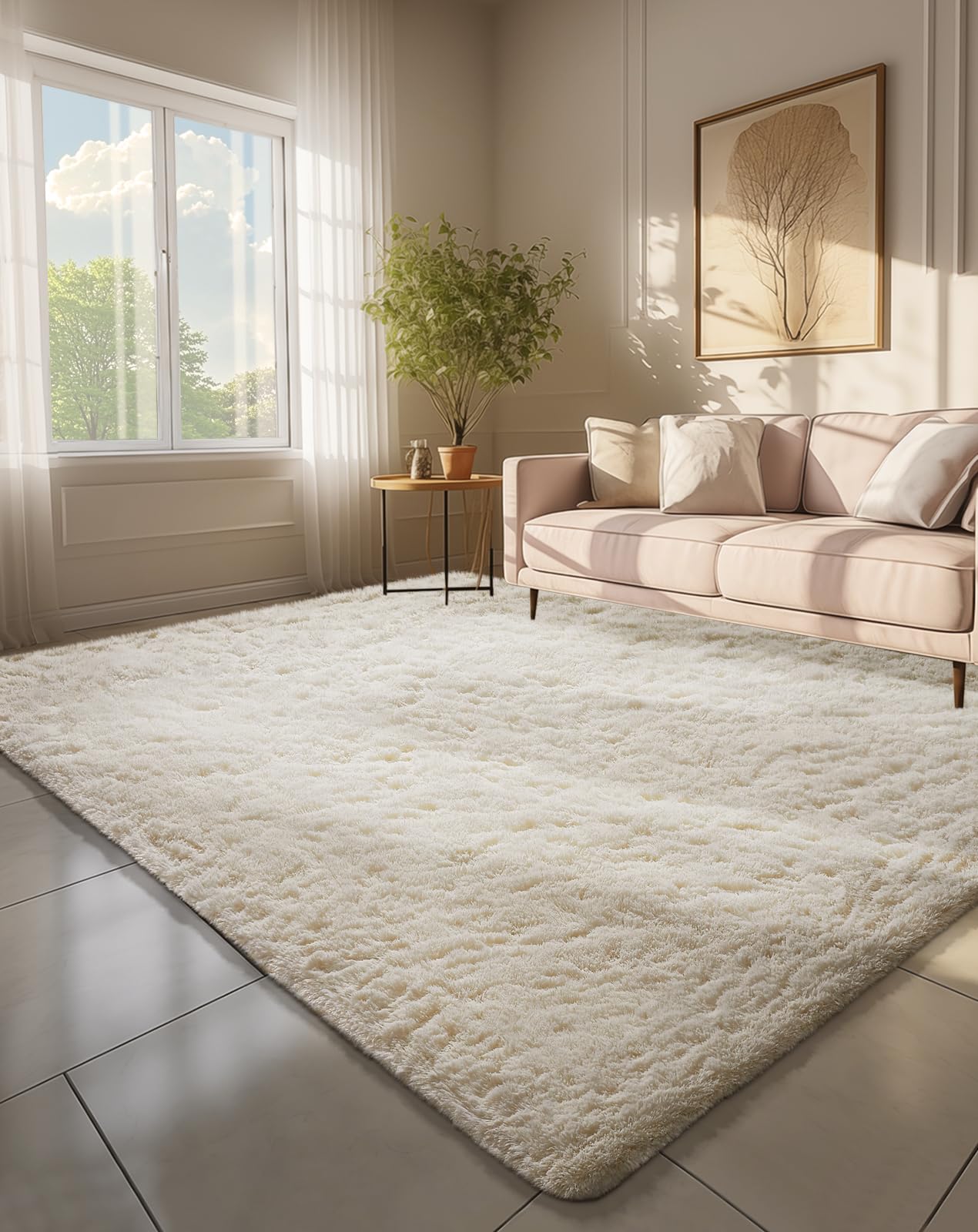 Ophanie 8x10 Area Rugs for Living Room, Upgrade Non-Slip Fluffy Soft Large Shag Bedroom Carpet, Ivory Big Indoor Thick Nursery Rug, Carpets for Boy and Girls Room Dorm Home Decor Aesthetic