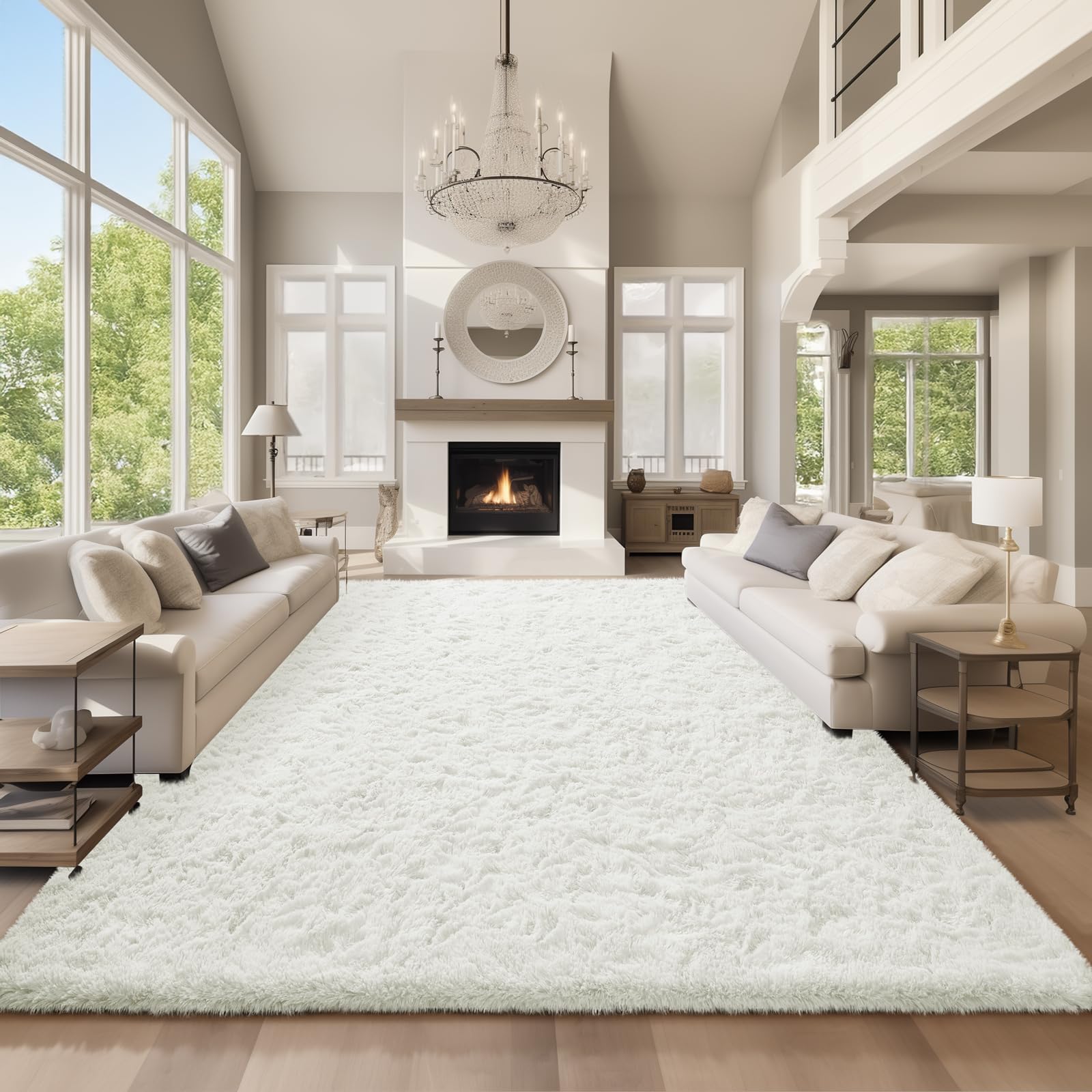 Ophanie 8x10 Area Rugs for Living Room, Upgrade Non-Slip Fluffy Soft Large Shag Bedroom Carpet, Ivory Big Indoor Thick Nursery Rug, Carpets for Boy and Girls Room Dorm Home Decor Aesthetic