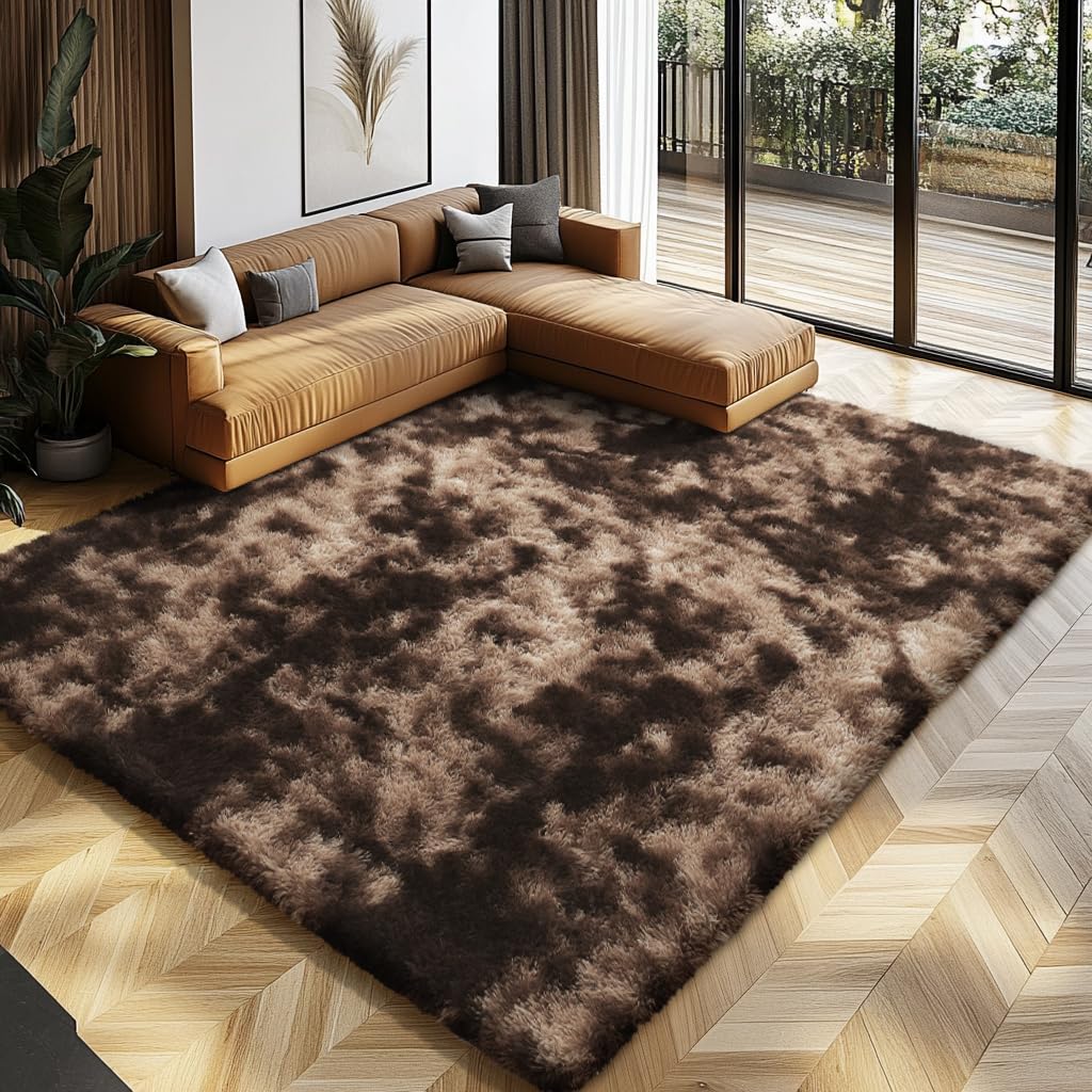 Shag Area Rugs for Bedroom Living Room,8X10 Ultra Soft Fluffy Area Rugs for Dorm, Indoor Carpet Nursery Rugs for Kids Girls Room Home Decor,Tie-Dye Grey