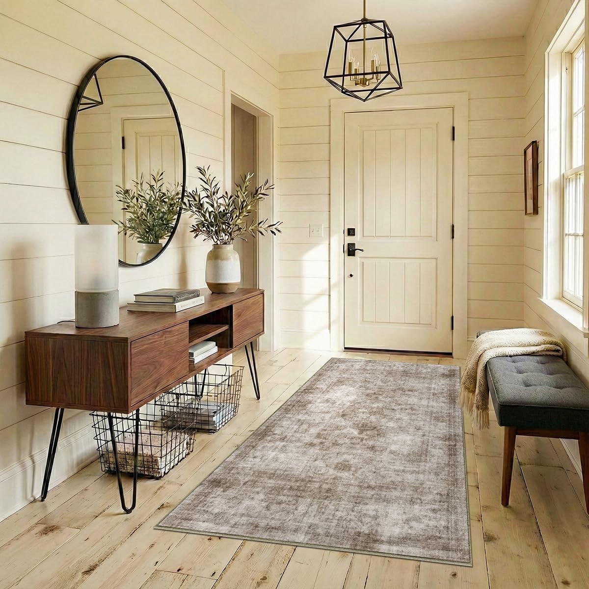 Homemate Washable Rug 8x10 Area Rugs - Vintage Faux Wool Rugs for Living Room Bedroom Dining Room - Non Slip Foldable Carpet Indoor Area Rug for Home Decor（8'x10', Beige