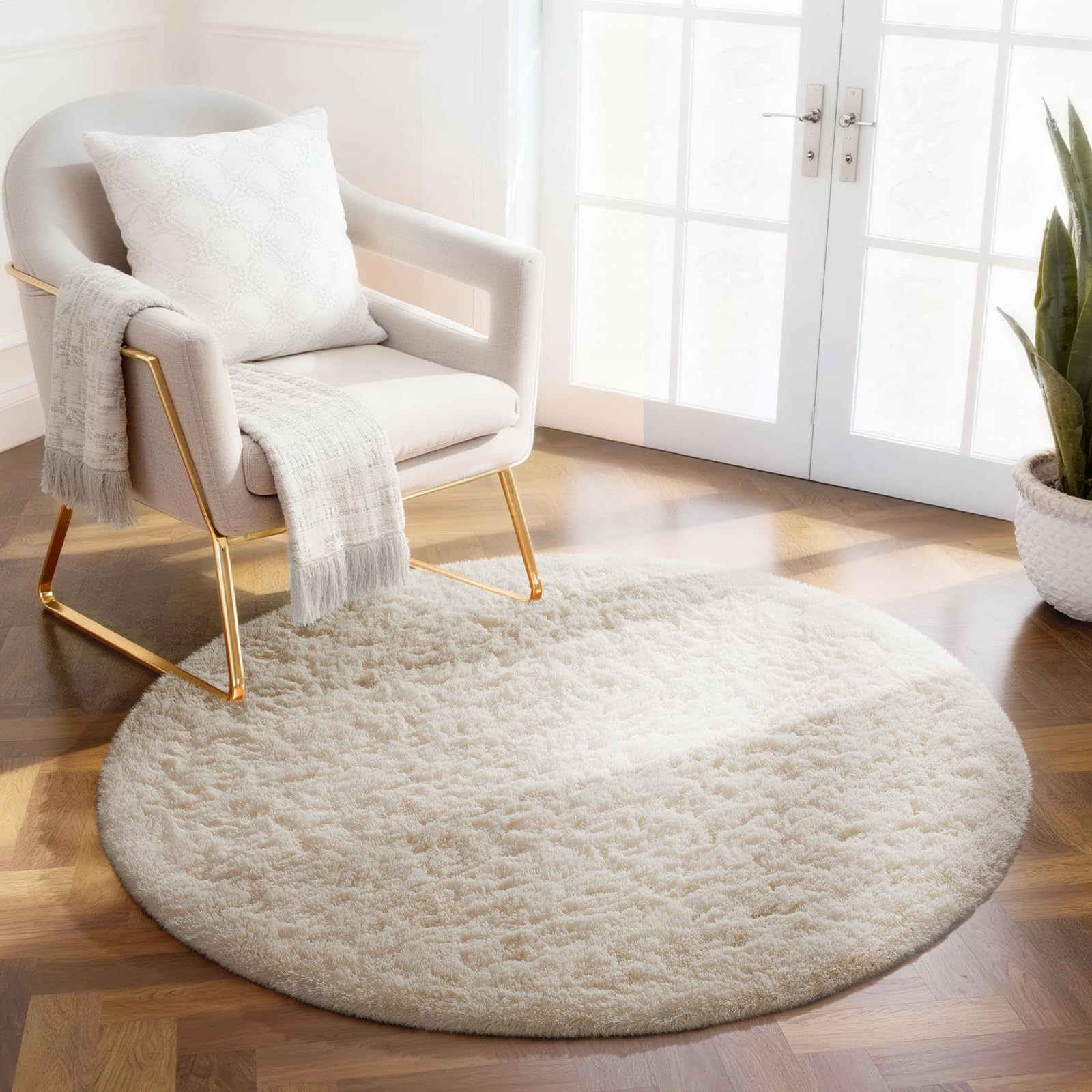 Ophanie 8x10 Area Rugs for Living Room, Upgrade Non-Slip Fluffy Soft Large Shag Bedroom Carpet, Ivory Big Indoor Thick Nursery Rug, Carpets for Boy and Girls Room Dorm Home Decor Aesthetic