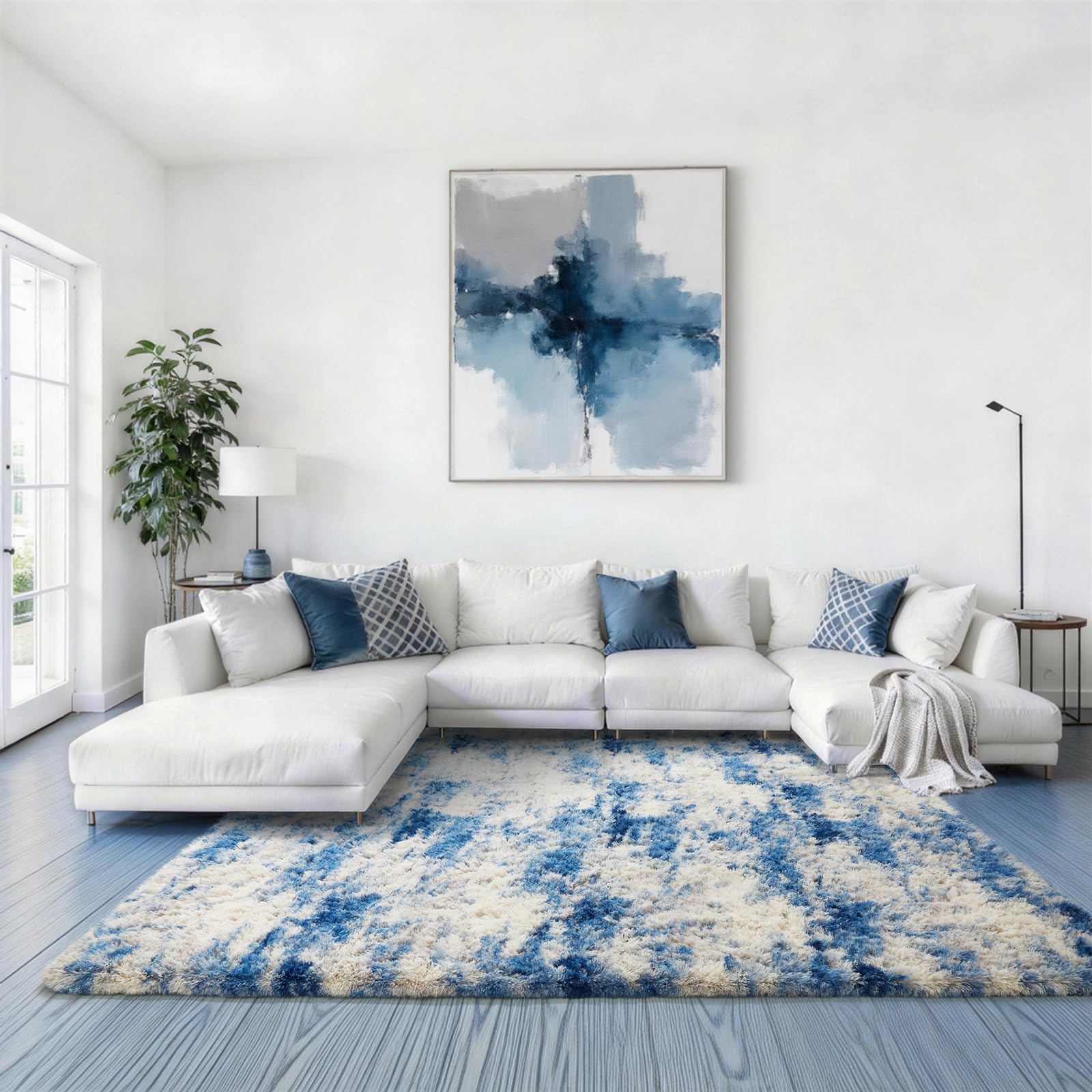 Ophanie 8x10 Area Rugs for Living Room, Upgrade Non-Slip Fluffy Soft Large Shag Bedroom Carpet, Ivory Big Indoor Thick Nursery Rug, Carpets for Boy and Girls Room Dorm Home Decor Aesthetic
