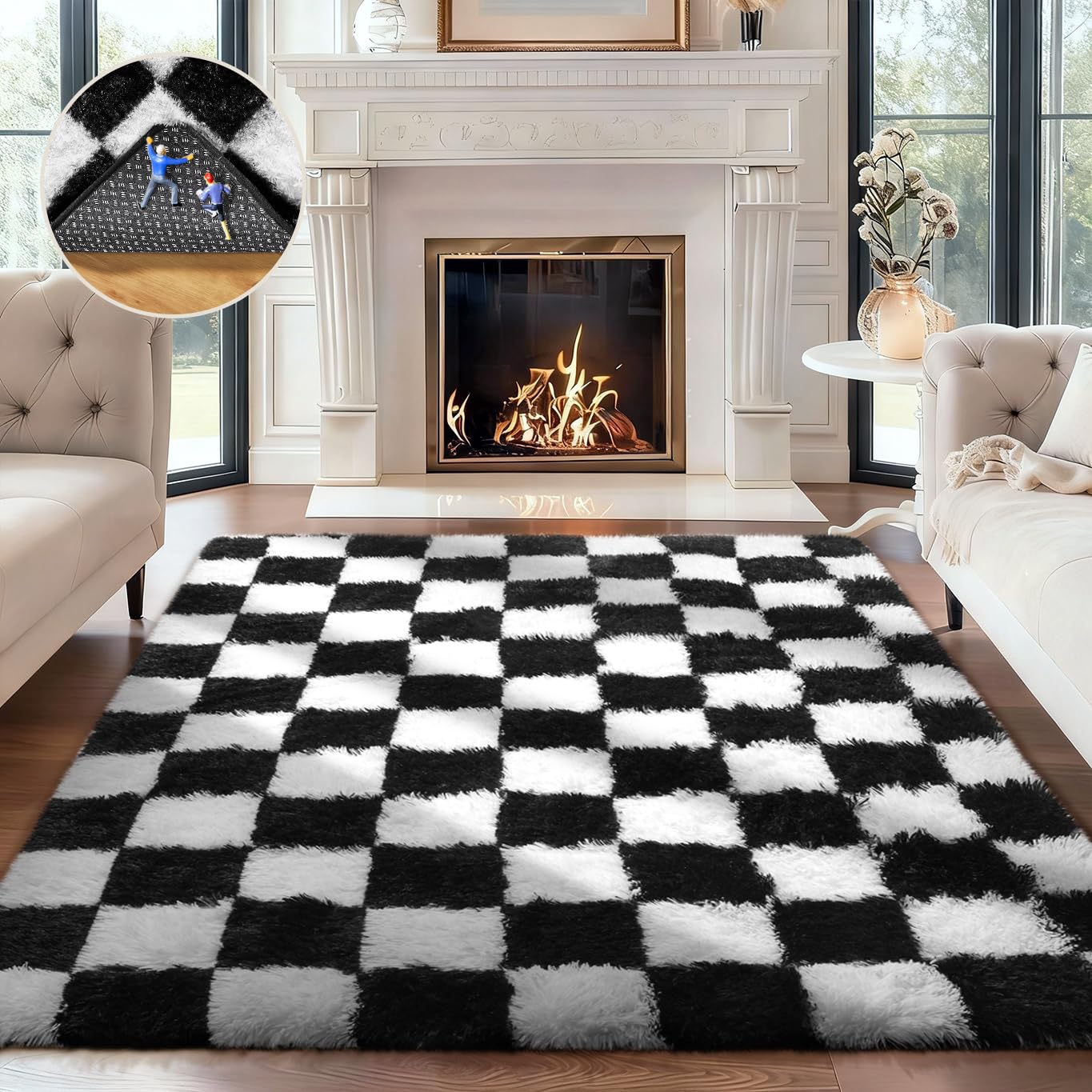 Ophanie 8x10 Area Rugs for Living Room, Upgrade Non-Slip Fluffy Soft Large Shag Bedroom Carpet, Ivory Big Indoor Thick Nursery Rug, Carpets for Boy and Girls Room Dorm Home Decor Aesthetic