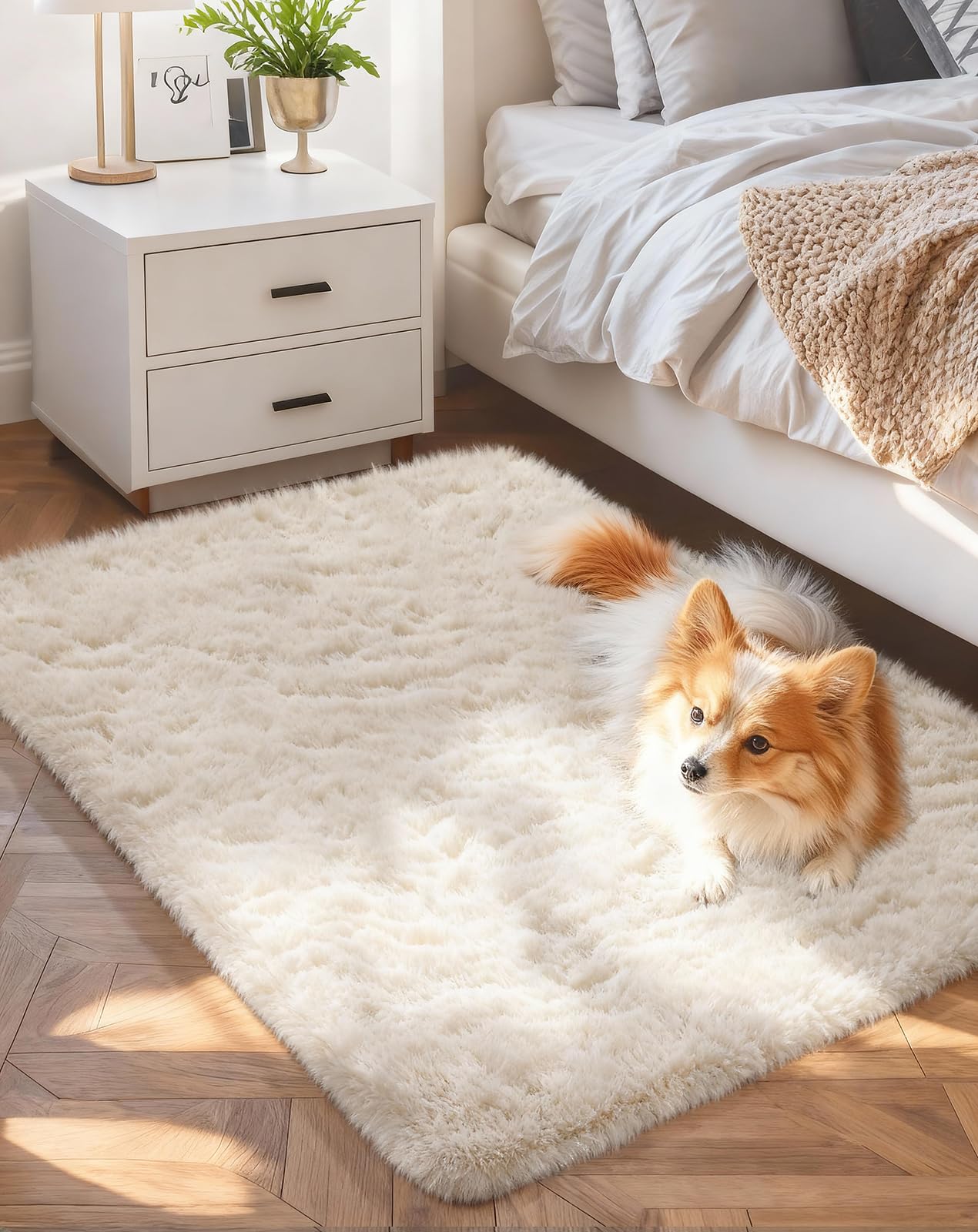 Ophanie 8x10 Area Rugs for Living Room, Upgrade Non-Slip Fluffy Soft Large Shag Bedroom Carpet, Ivory Big Indoor Thick Nursery Rug, Carpets for Boy and Girls Room Dorm Home Decor Aesthetic