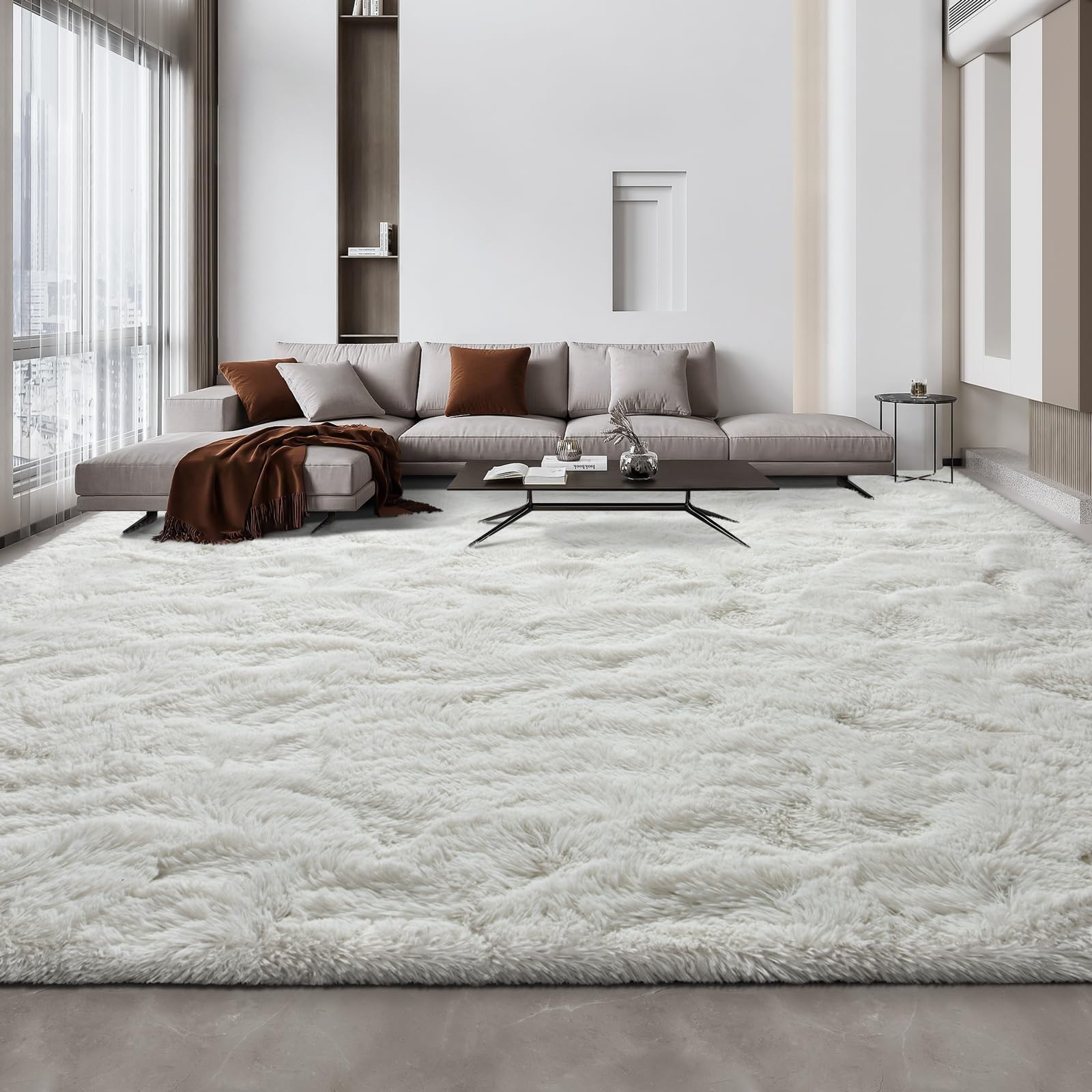 Deerhoo Large Shag Area Rugs 6 x 9, Tie-Dyed Plush Fuzzy Rug for Living Room, Ultra Soft Fluffy Furry Rugs for Bedroom, Indoor Carpet Nursery Rugs for Kids Room Home Decor, Light Grey
