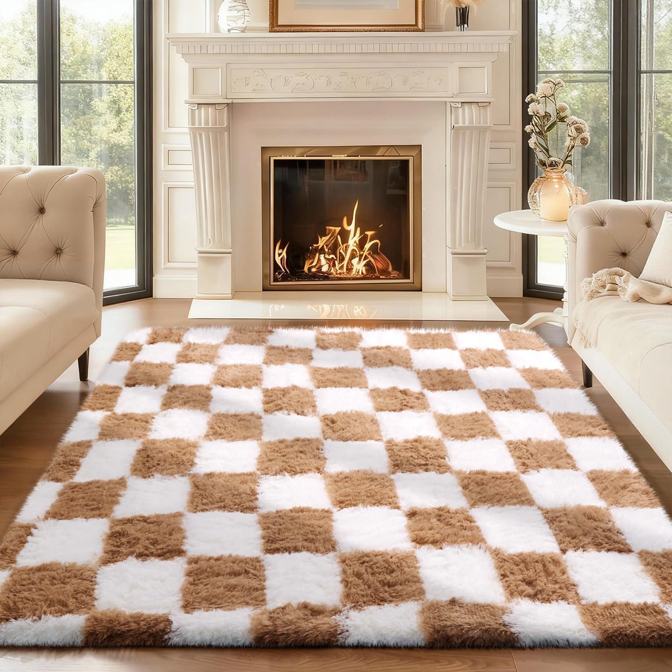 Ophanie 8x10 Area Rugs for Living Room, Upgrade Non-Slip Fluffy Soft Large Shag Bedroom Carpet, Ivory Big Indoor Thick Nursery Rug, Carpets for Boy and Girls Room Dorm Home Decor Aesthetic