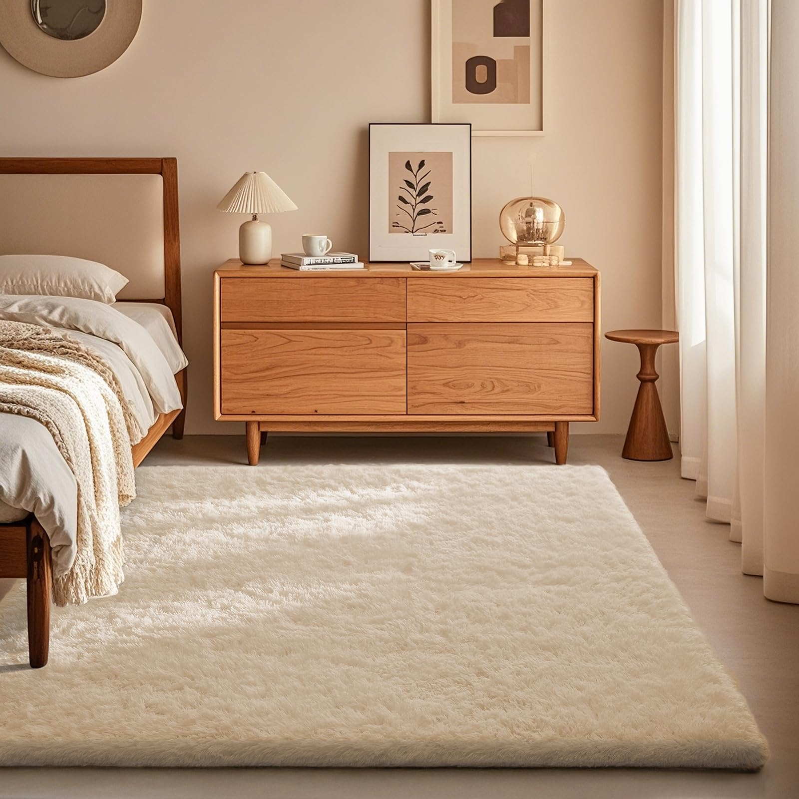 Ophanie 8x10 Area Rugs for Living Room, Upgrade Non-Slip Fluffy Soft Large Shag Bedroom Carpet, Ivory Big Indoor Thick Nursery Rug, Carpets for Boy and Girls Room Dorm Home Decor Aesthetic