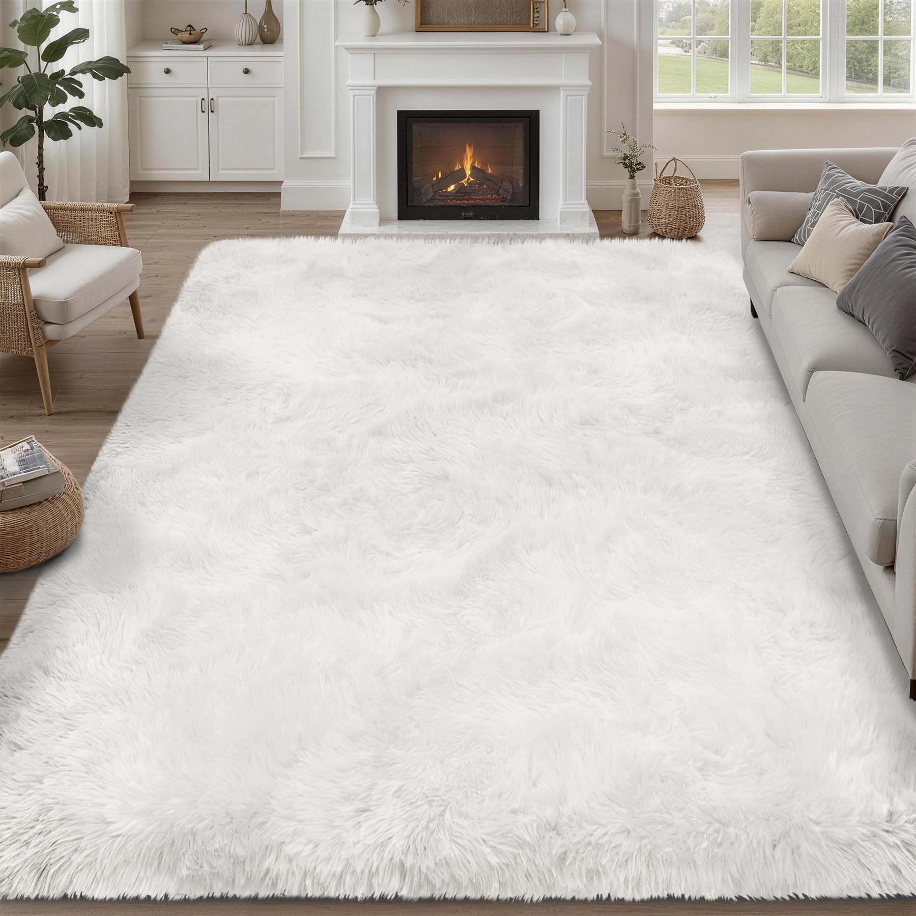 8x10 Area Rugs for Living Room Bedroom: Ultra Soft Fluffy Shag Rug Upgrade Non-Slip Non-Shedding Large Fuzzy Plush Carpet Indoor Floor Carpets for Kids Room Playroom Nursery Dorms Home Decor Black