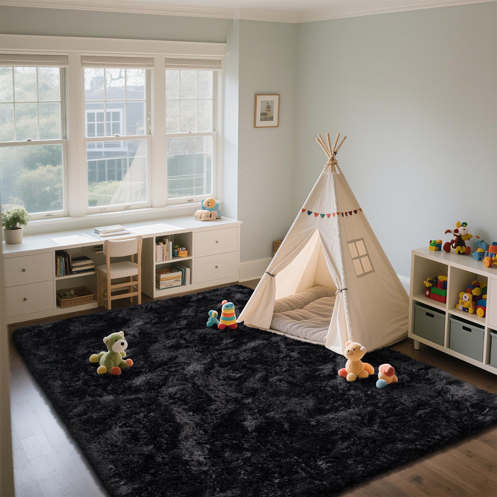 Shag Area Rugs for Bedroom Living Room,8X10 Ultra Soft Fluffy Area Rugs for Dorm, Indoor Carpet Nursery Rugs for Kids Girls Room Home Decor,Tie-Dye Grey