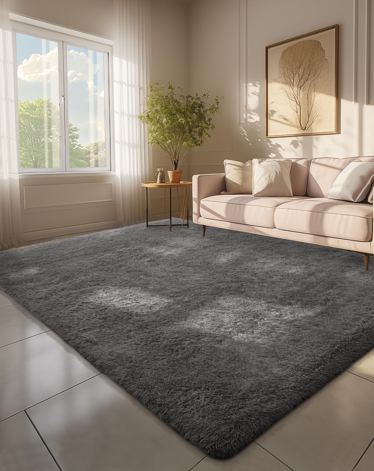 Ophanie 8x10 Area Rugs for Living Room, Upgrade Non-Slip Fluffy Soft Large Shag Bedroom Carpet, Ivory Big Indoor Thick Nursery Rug, Carpets for Boy and Girls Room Dorm Home Decor Aesthetic