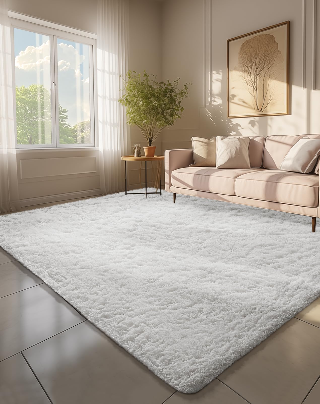 Ophanie 8x10 Area Rugs for Living Room, Upgrade Non-Slip Fluffy Soft Large Shag Bedroom Carpet, Ivory Big Indoor Thick Nursery Rug, Carpets for Boy and Girls Room Dorm Home Decor Aesthetic