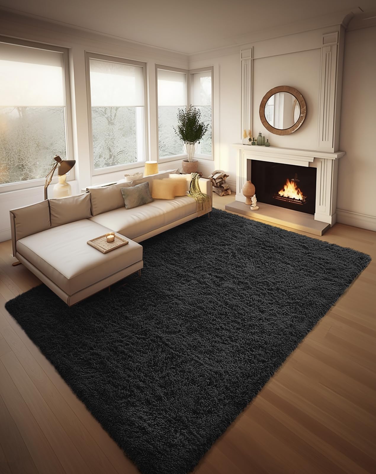 Ophanie 8x10 Area Rugs for Living Room, Upgrade Non-Slip Fluffy Soft Large Shag Bedroom Carpet, Ivory Big Indoor Thick Nursery Rug, Carpets for Boy and Girls Room Dorm Home Decor Aesthetic