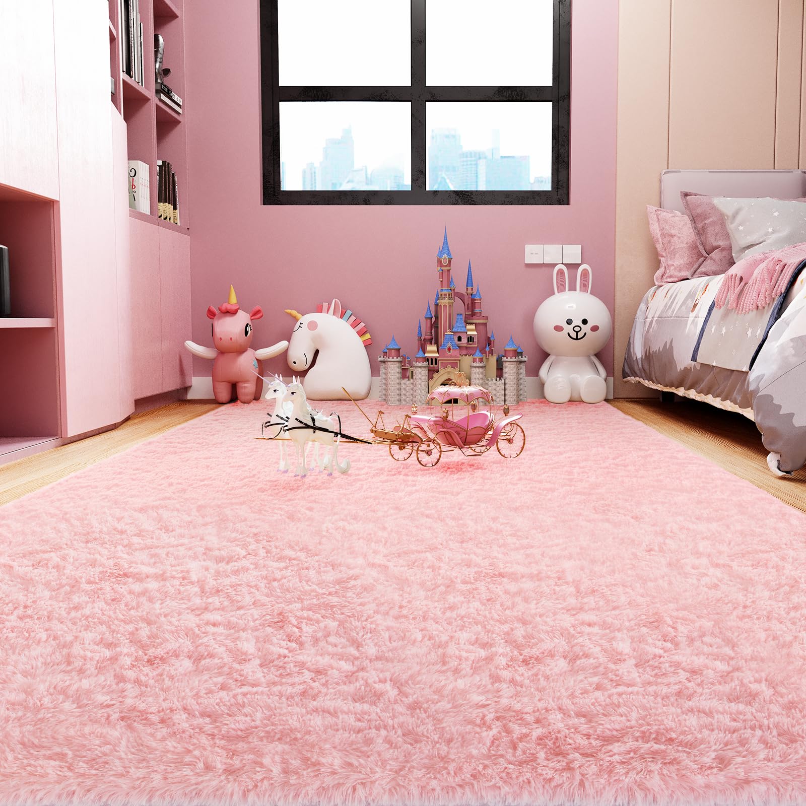 Ophanie 8x10 Area Rugs for Living Room, Upgrade Non-Slip Fluffy Soft Large Shag Bedroom Carpet, Ivory Big Indoor Thick Nursery Rug, Carpets for Boy and Girls Room Dorm Home Decor Aesthetic