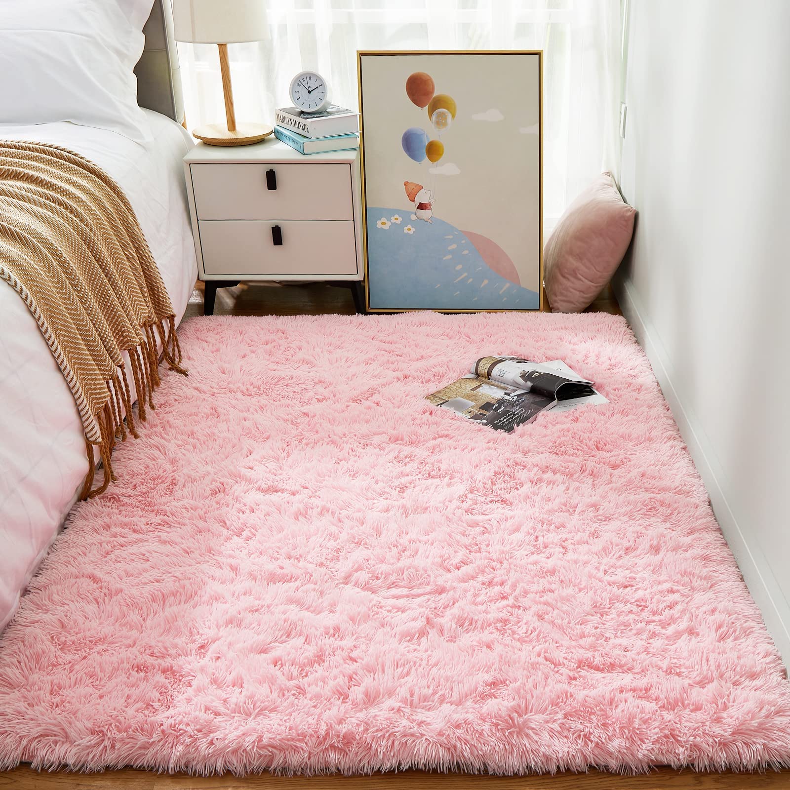Ophanie 8x10 Area Rugs for Living Room, Upgrade Non-Slip Fluffy Soft Large Shag Bedroom Carpet, Ivory Big Indoor Thick Nursery Rug, Carpets for Boy and Girls Room Dorm Home Decor Aesthetic