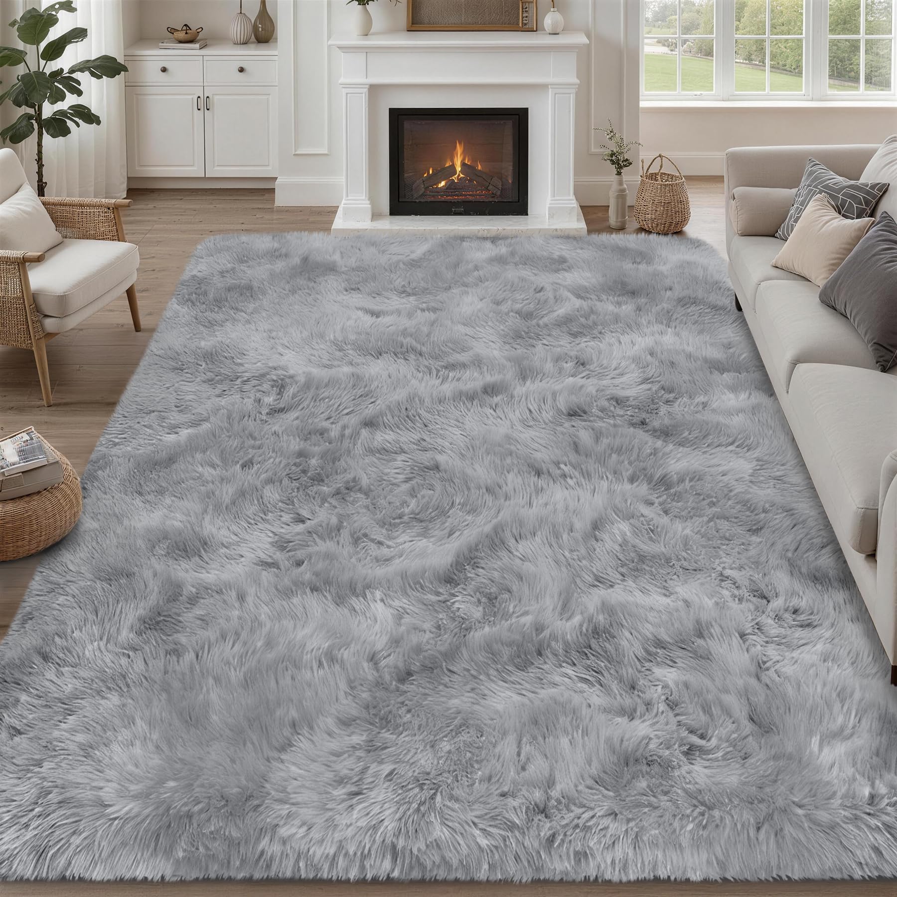 8x10 Area Rugs for Living Room Bedroom: Ultra Soft Fluffy Shag Rug Upgrade Non-Slip Non-Shedding Large Fuzzy Plush Carpet Indoor Floor Carpets for Kids Room Playroom Nursery Dorms Home Decor Black