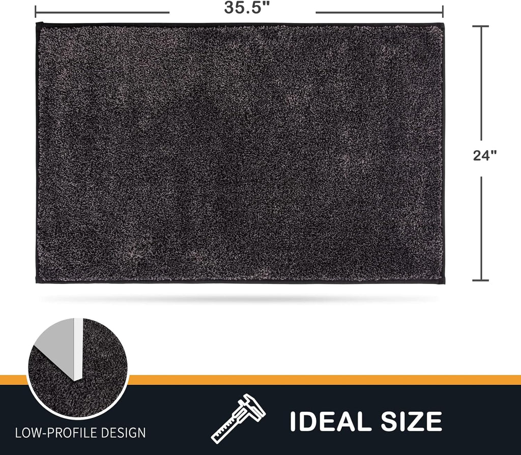 PURRUGS Dirt Trapping Door Mat 24" x 35.5", Non-Slip Machine Washable Entryway Rug, Dog Doormat, Indoor Front Door Mat, Super Absorbent Entry Rug for Muddy Shoes & Paws, Charcoal