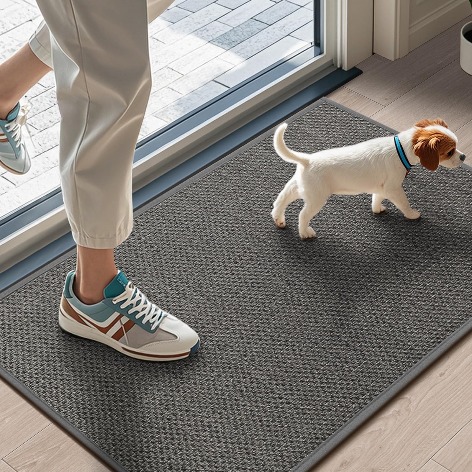 LEKEEPGO Door Mat 24"x47", Non Slip Door Mat Indoor Entrance, Rubber Backing Front Indoor Door mats Washable Absorbent Low-Profile Doomat Entryway Entry Resist Dirt Inside Door Mats, Khaki