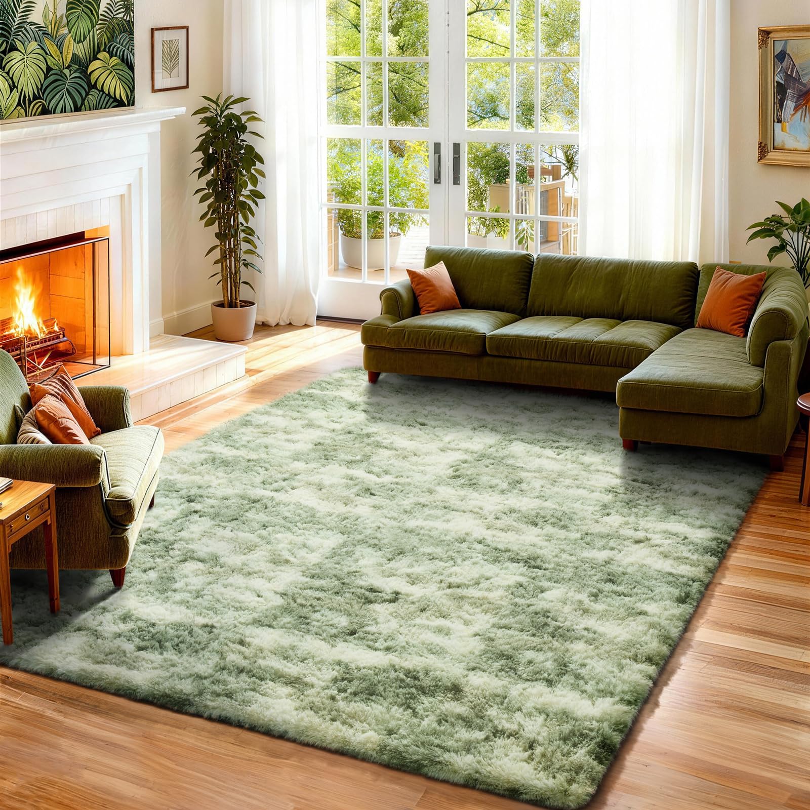 Ophanie 8x10 Area Rugs for Living Room, Upgrade Non-Slip Fluffy Soft Large Shag Bedroom Carpet, Ivory Big Indoor Thick Nursery Rug, Carpets for Boy and Girls Room Dorm Home Decor Aesthetic