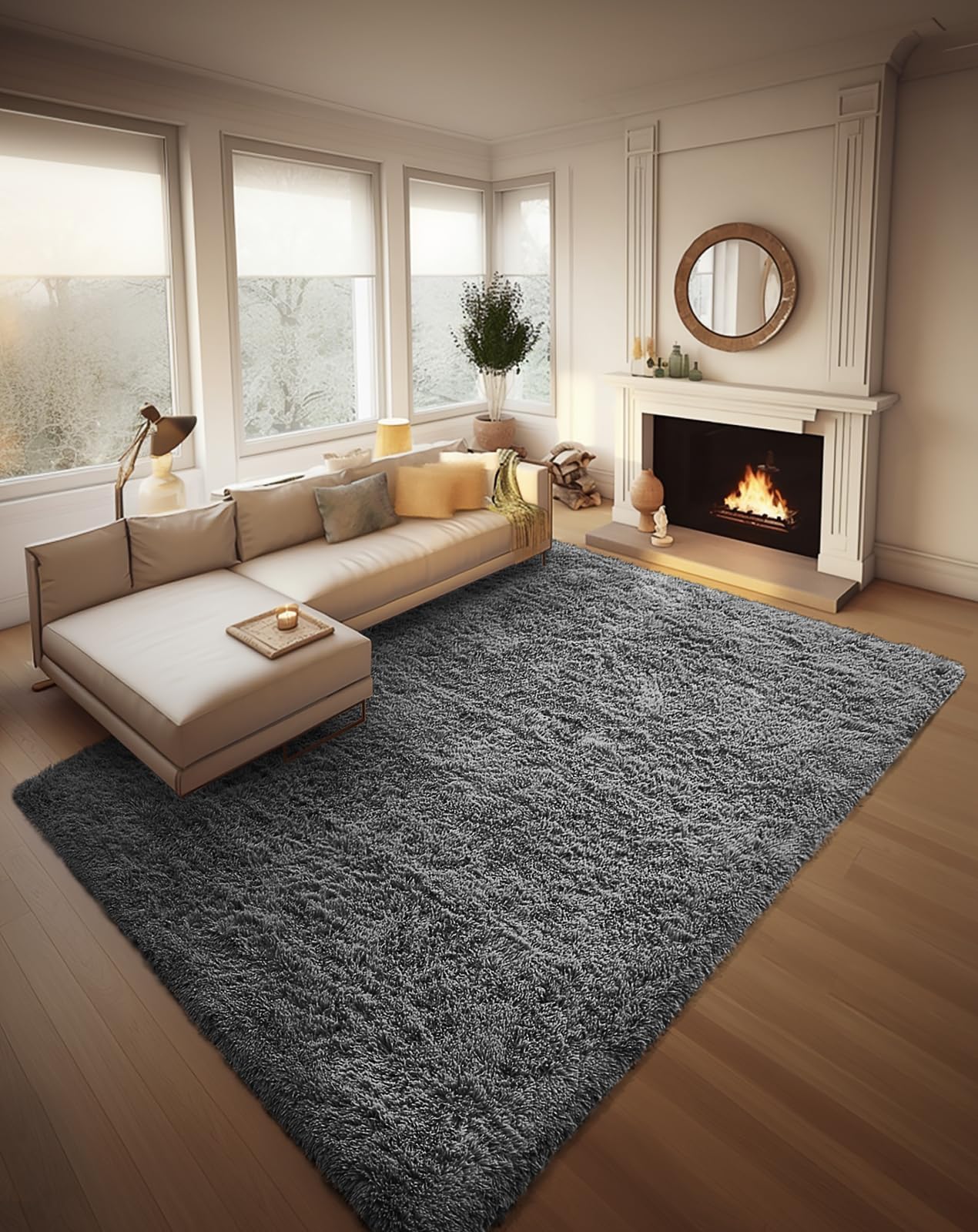 Ophanie 8x10 Area Rugs for Living Room, Upgrade Non-Slip Fluffy Soft Large Shag Bedroom Carpet, Ivory Big Indoor Thick Nursery Rug, Carpets for Boy and Girls Room Dorm Home Decor Aesthetic