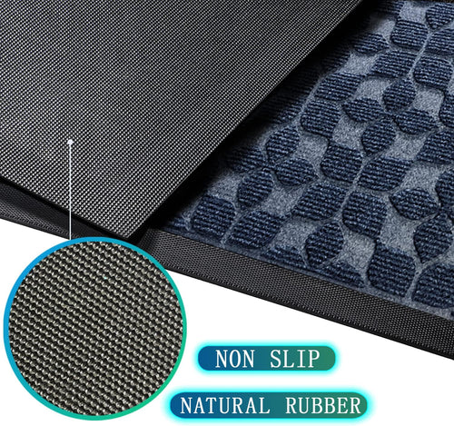 Bulijojo Sturdy Front Entrance Doormats,Durable Heavy Duty Welcome Mat,Thick Absorbent Natural Rubber Non Slip Mat,Easy Clean Entryway Mat Geometric Blue 23"x35"