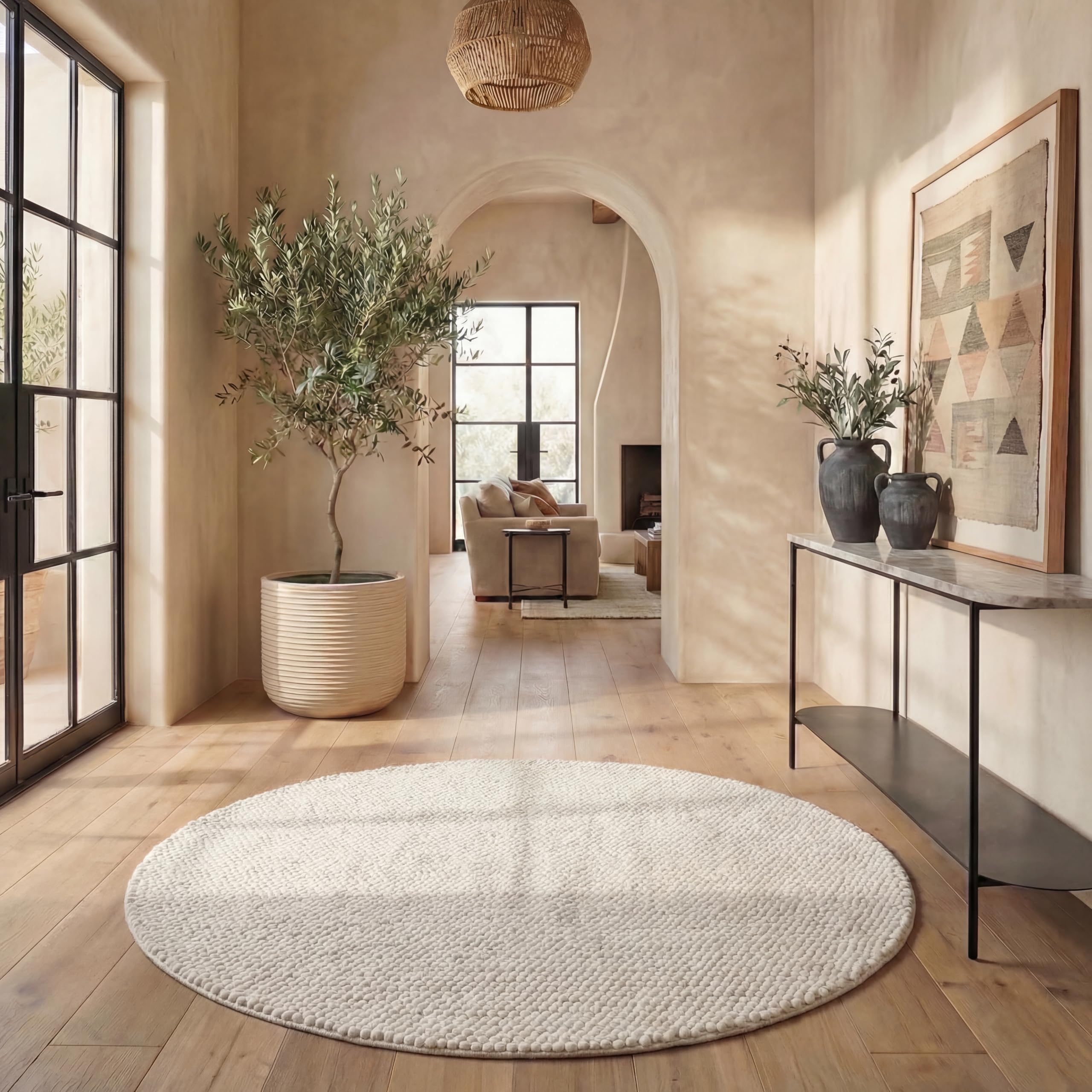SAFAVIEH Area Rug 8x10 - Natura Collection - Large - Ivory, Handmade Wool Blend, Textured Design, Ideal for Living Room, Bedroom, Dining Space (NAT620A)