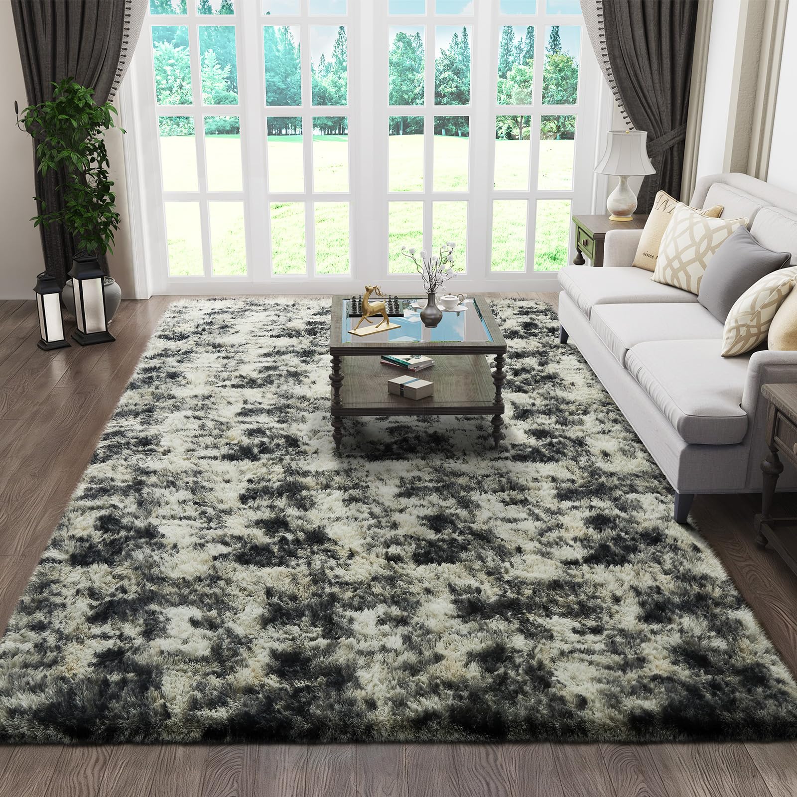 Ophanie 8x10 Area Rugs for Living Room, Upgrade Non-Slip Fluffy Soft Large Shag Bedroom Carpet, Ivory Big Indoor Thick Nursery Rug, Carpets for Boy and Girls Room Dorm Home Decor Aesthetic
